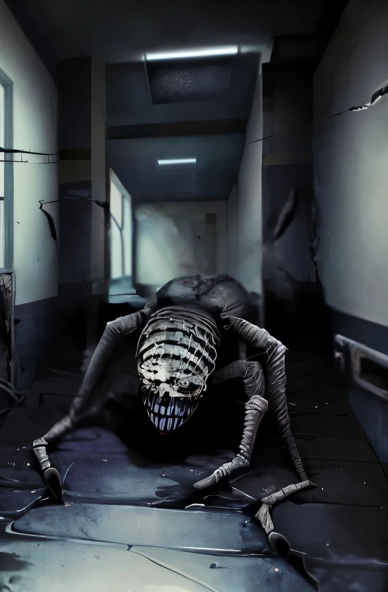 A very scary monster roaming, SCP, backrooms entities, realistic monster, science lab, containment breach