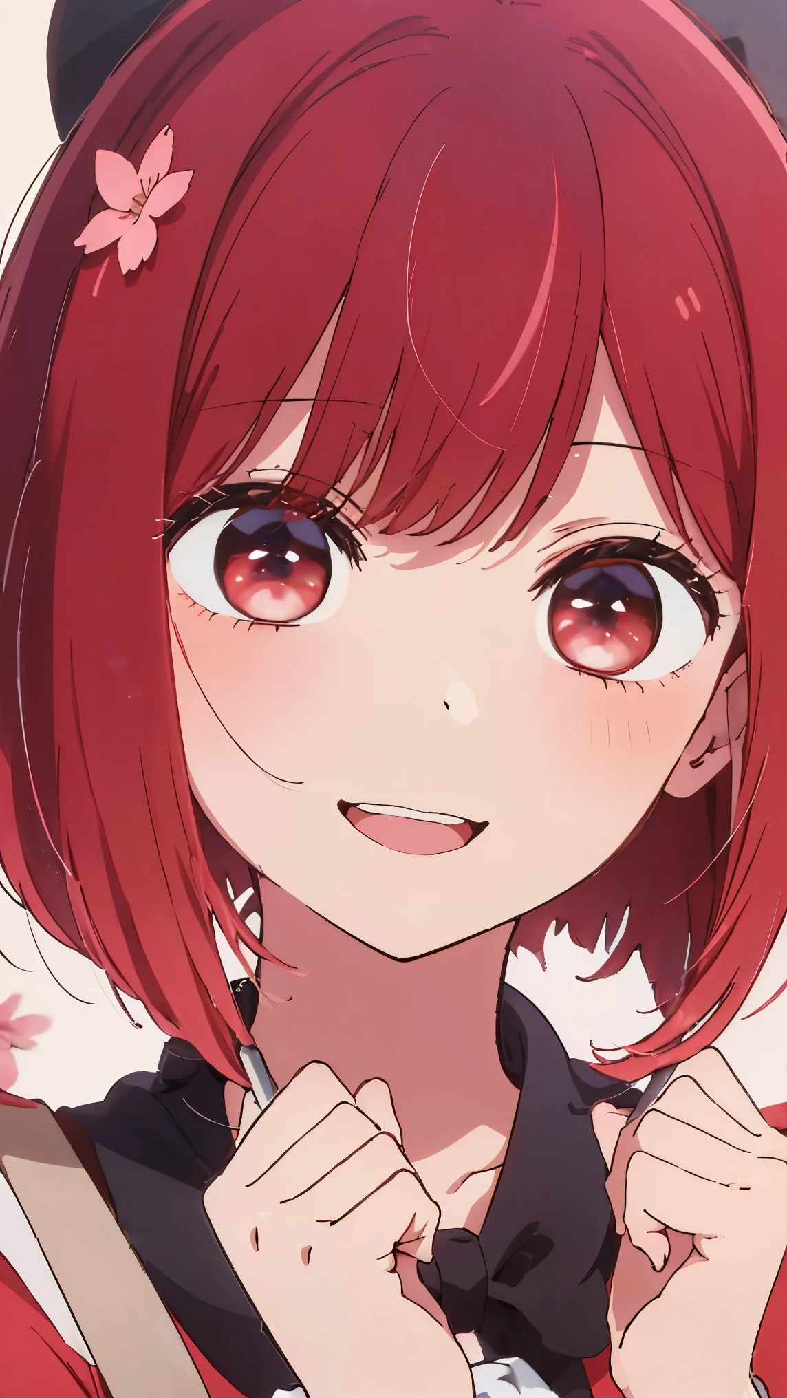 masterpiece、very detailed、(1 girl:1.2)、(redhead)、Big eyes、smile、short hair、(((anime style)))、(((2D)))、red eyes、open your mouth、(((Spring clothes)))、8K、Close-up