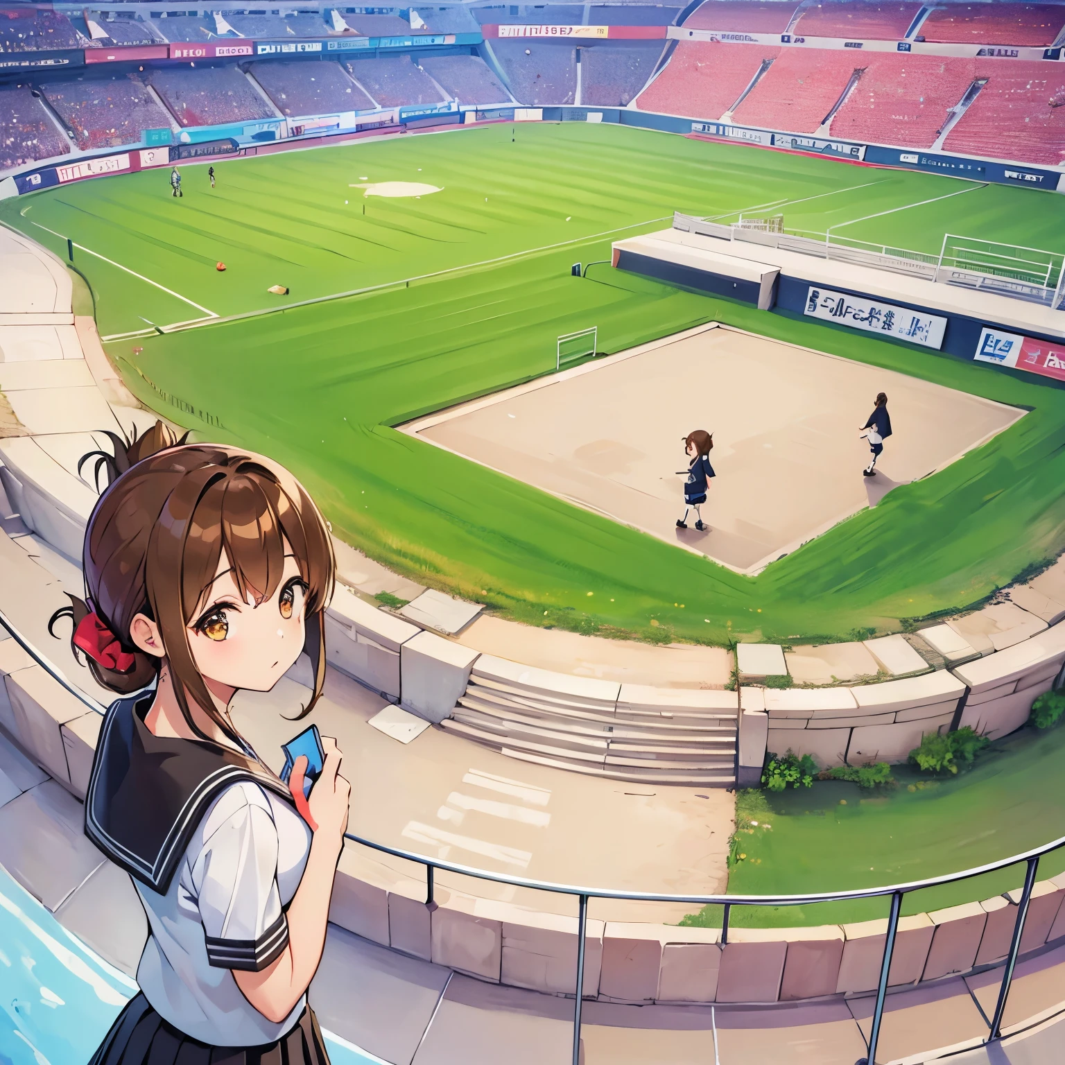 (masterpiece, best quality:1.2),illustration,8k,hd,1girl,solo,upper body,(portrait:1.2),brown_hair,folded_ponytail,brown_eyes,serafuku,long_hair,school_uniform,skirt,pleated_skirt,