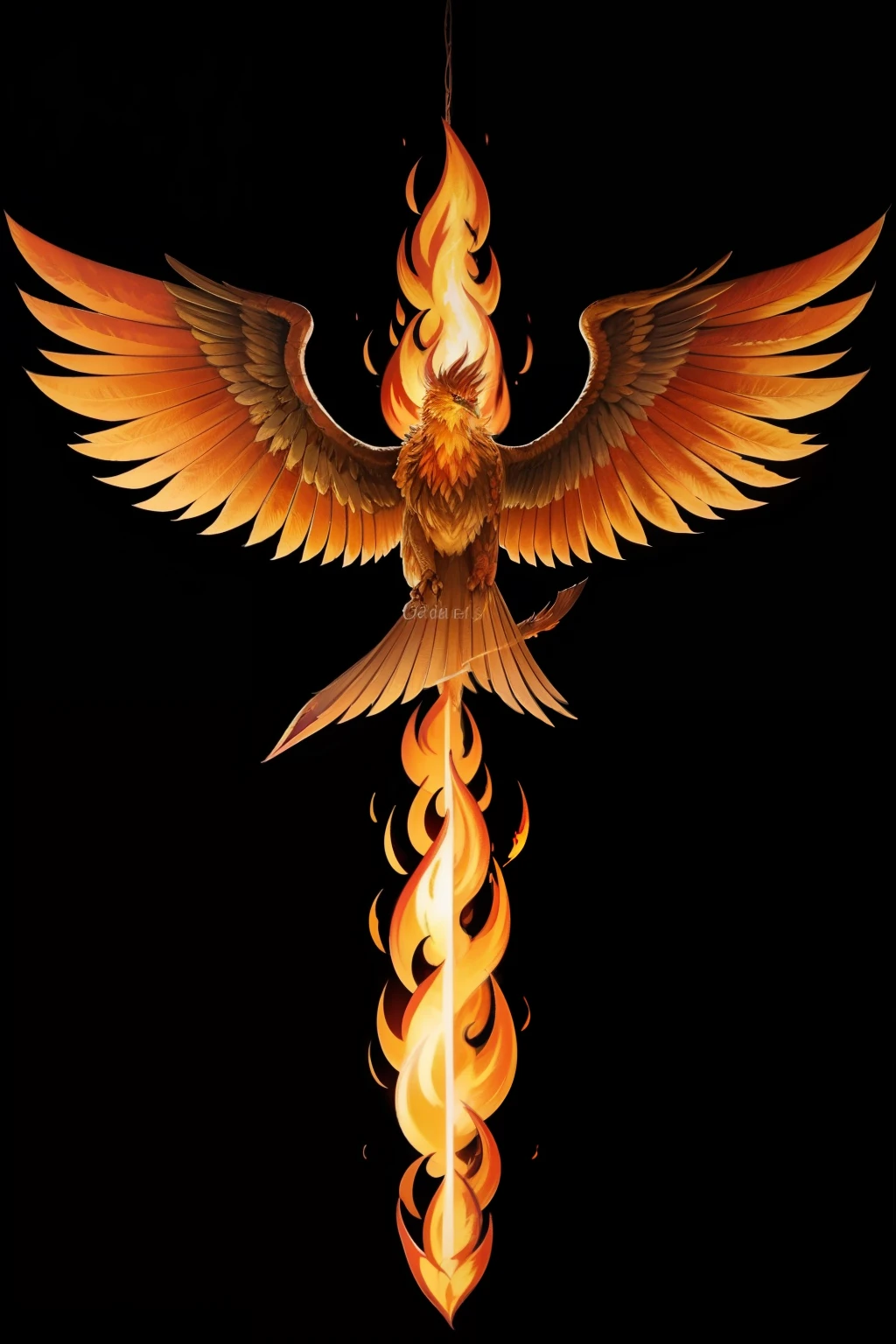 Phoenix tattoo, flying, made of fire, wings shedding flames
