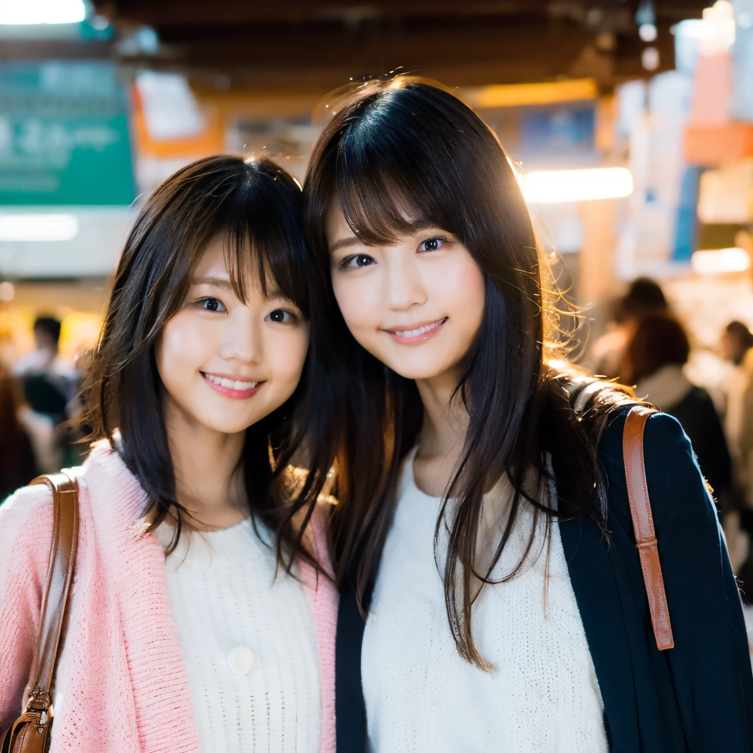 Generate photos of Japanese mother and girlfriend . Mom should gain some weight, cute and bright woman. I want the photo to look real, So please wear casual clothes.. --automatic