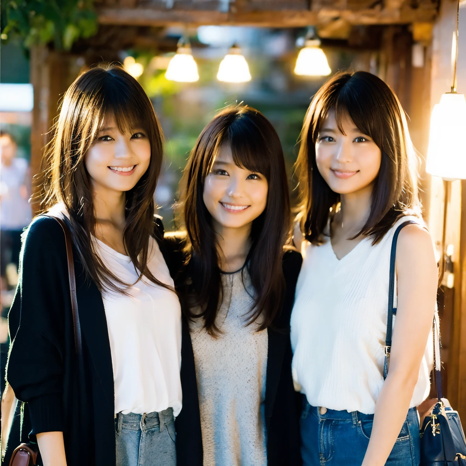 Generate photos of Japanese mother and girlfriend . Mom should gain some weight, cute and bright woman. I want the photo to look real, So please wear casual clothes.. --automatic
