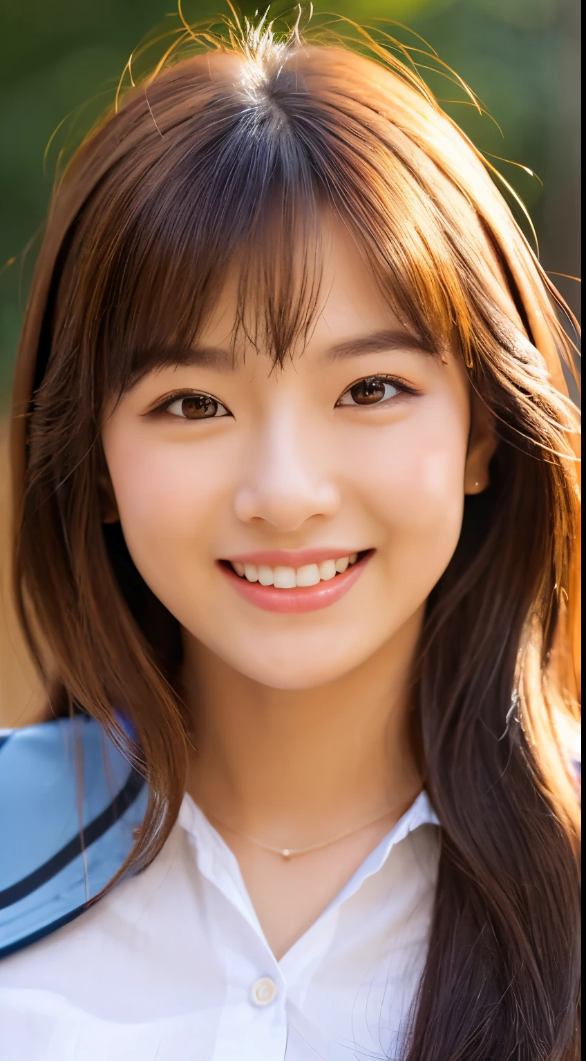 ((highest quality, 8K, masterpiece)), Super detailed, ,, cute high school girl ,胸の谷間が見えている魔法girl, girl,Big eyes,toothy smile,,, Pink Long Hair | hair jewelry,loafers,bright sunlight