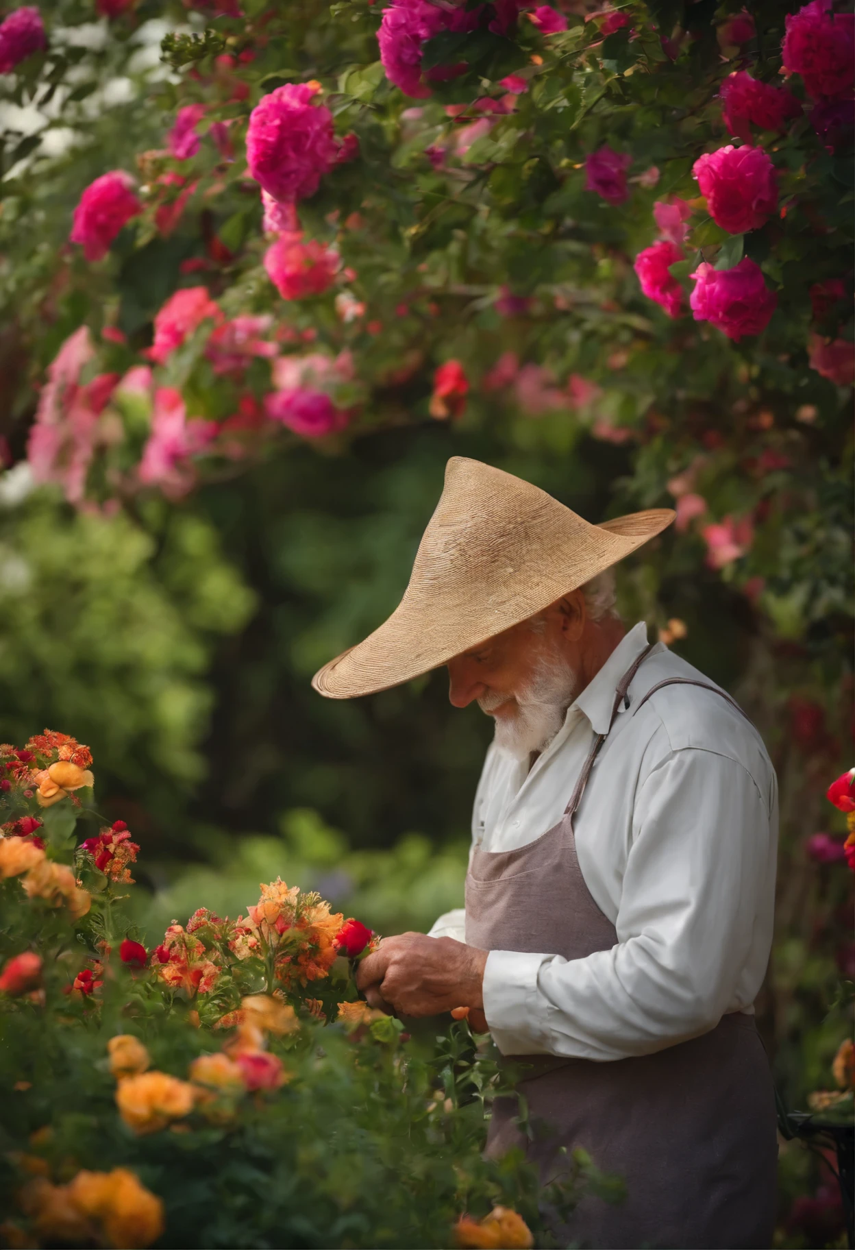 A wise gardener taking care of the flowers