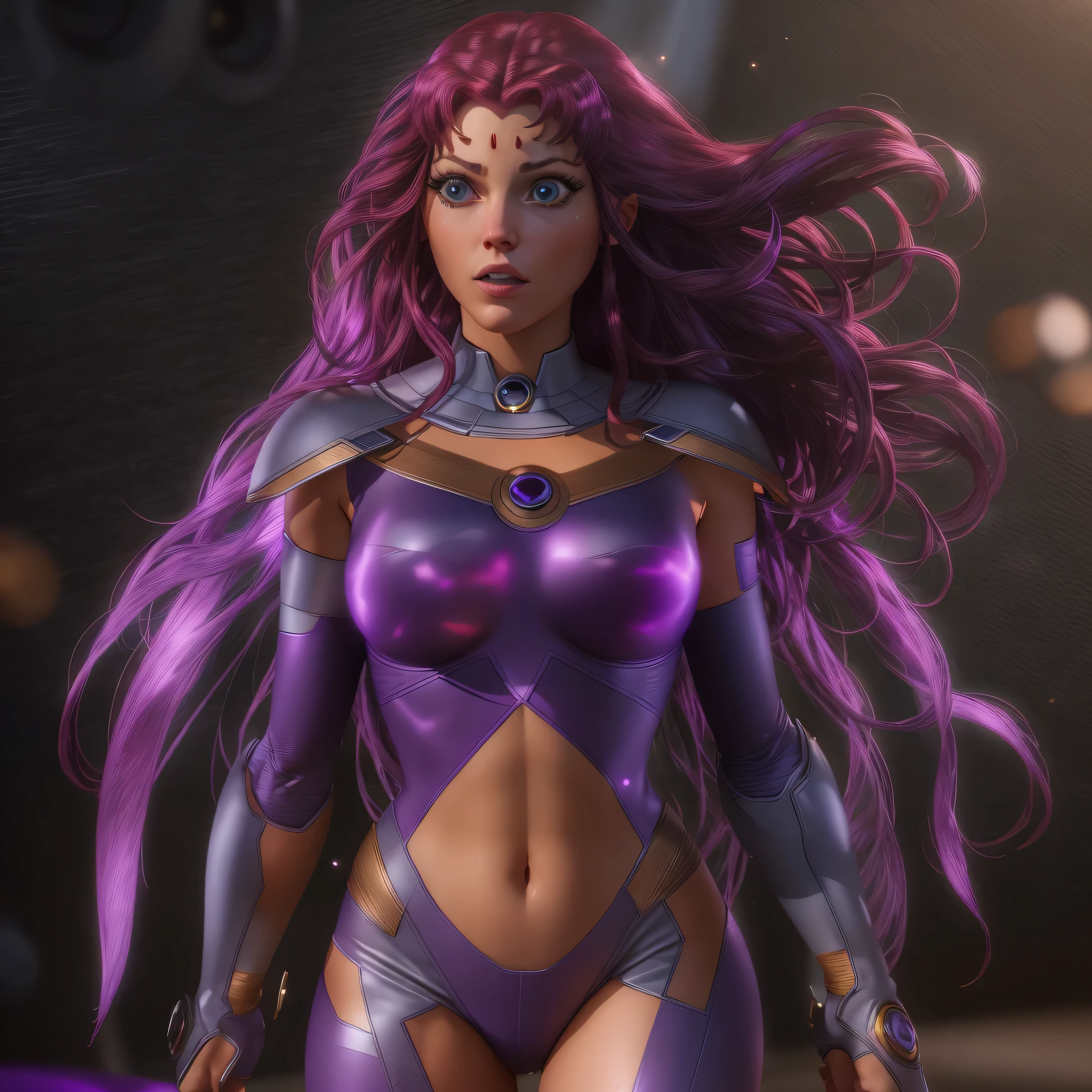 Full body image, DC Comic's, Starfire, photo-realistic, octane render, unreal engine, ultra-realistic