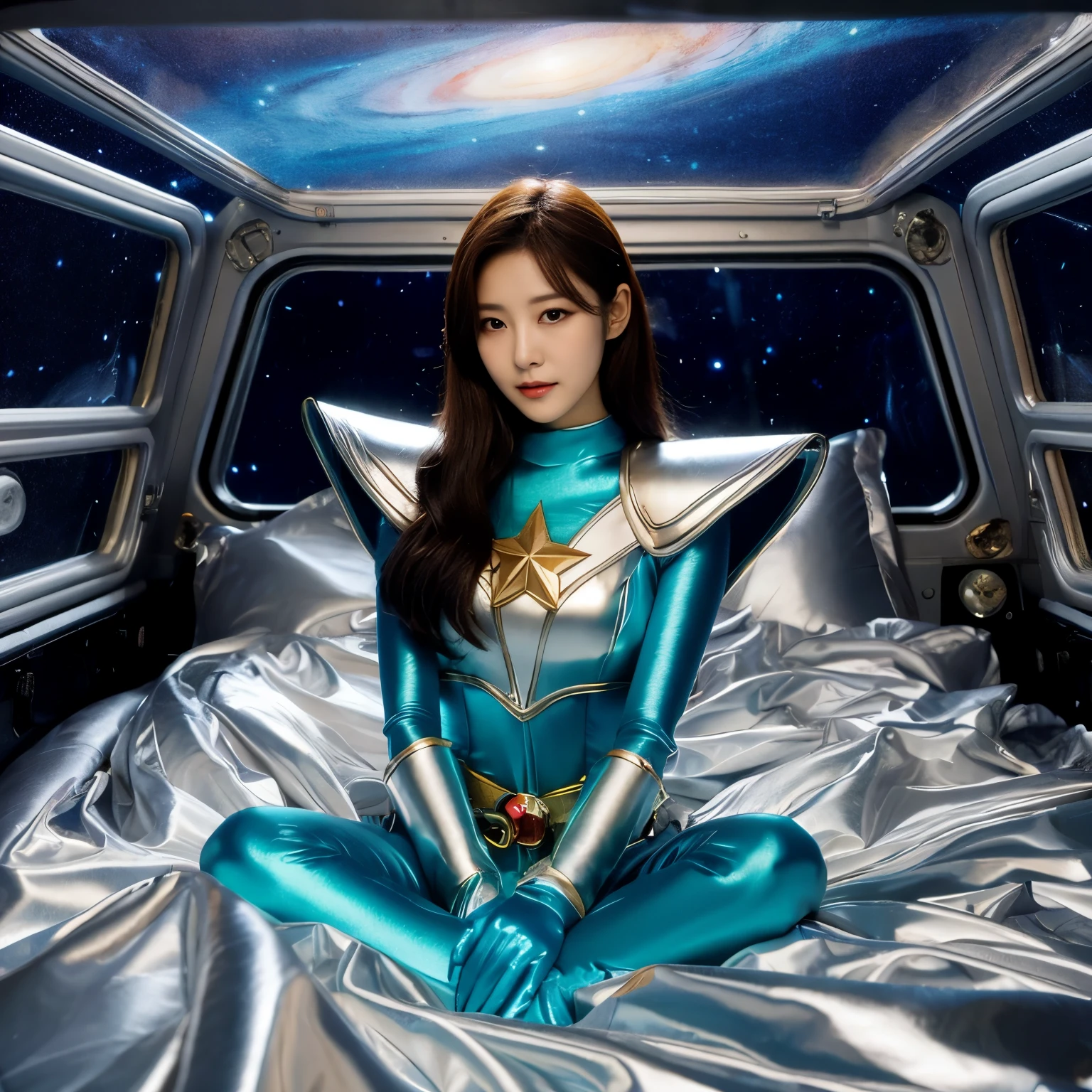 best image quality、Super high resolution、(realism:1.4)、Korean beauty star、The most beautiful KPOP star、face、Horny Korean makeup、erotic expression、A body that makes you want to touch it、Erotic photos、Realistic satin fabric texture、Costume made of stretch satin fabric that is smooth to the touch、The drape of the curved part of the satin fabric、Strong luster of costume、costume quality、8K photo quality、Costume made of high-quality satin fabric with high density、Super-class battle leather cloak with a smooth texture、Super Sentai Women's Heroine Suit、Super-class battleship shiny costumes、Texture of costumes that satin fetishists respond to、Thin, glossy stretch satin fabric、