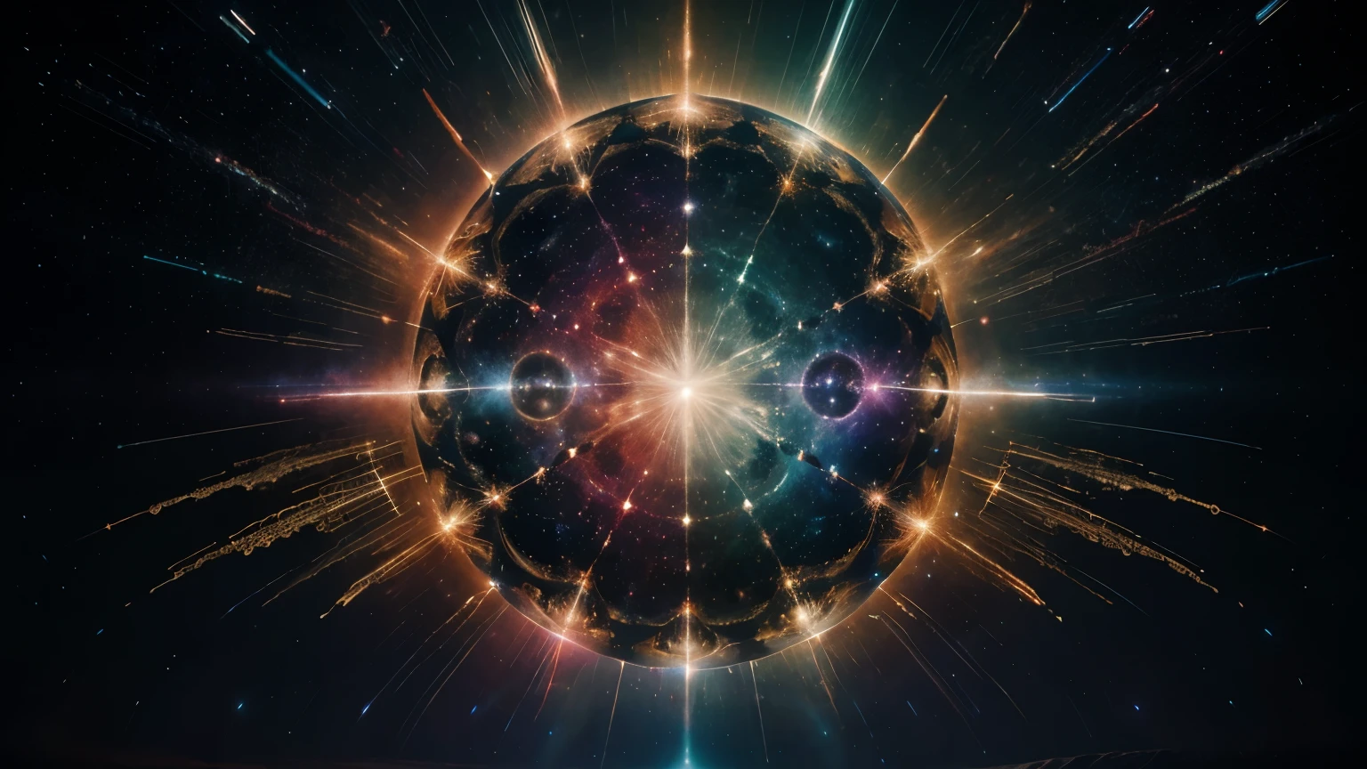 The prompt for the "Creation of the Universe" artwork: --- (highres:1.2),ultra-detailed,(realistic:1.37),cosmic explosion of colors, magnificent galaxies, dazzling nebulas, sparkling stars, ethereal celestial bodies, grand celestial collision, celestial harmony, abstract creation, nebulous matter transforming, celestial dance, infinite space, cosmic energy bursting, breathtaking cosmic birth, interstellar chaos, celestial orchestra, cosmic symphony of light, intergalactic panorama, radiant cosmic illumination, vibrant cosmic brushstrokes, swirling cosmic dust, interstellar fusion, celestial fireworks, celestial brush of creation, cosmic birth of galaxies, cosmic birth of stars, cosmic birth of planets, cosmic birth of life, cosmic birth of energy