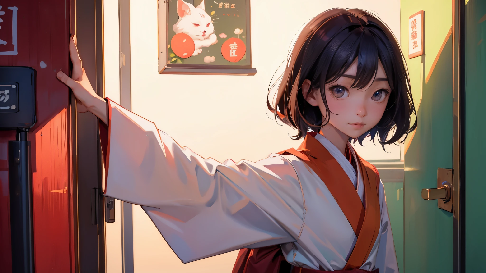An image of Miko knocking on the third stall and calling out Hanako-san’s name, with a hopeful and curious expression on her face.