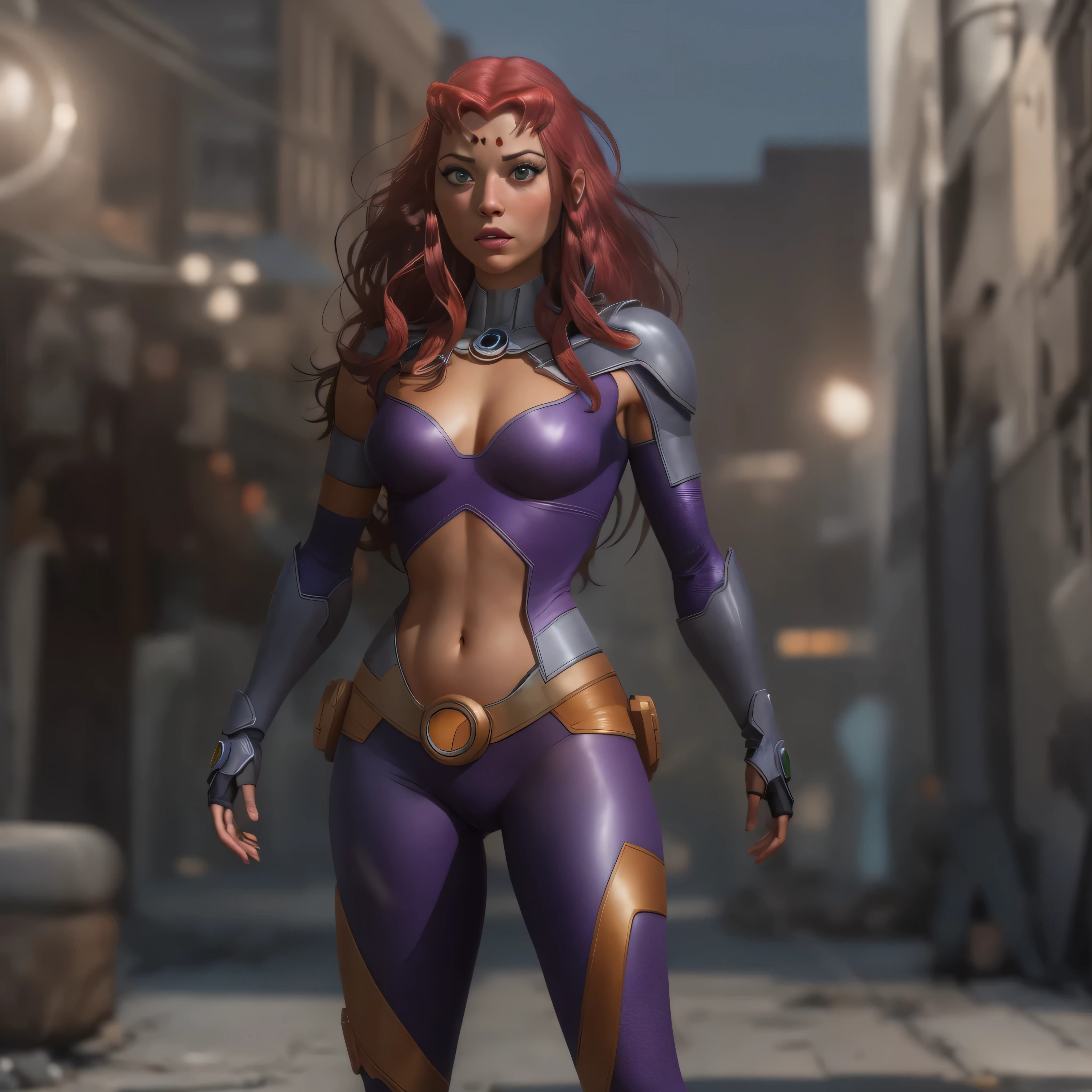 Full body image, DC Comic's, Starfire, photo-realistic, octane render, unreal engine, ultra-realistic
