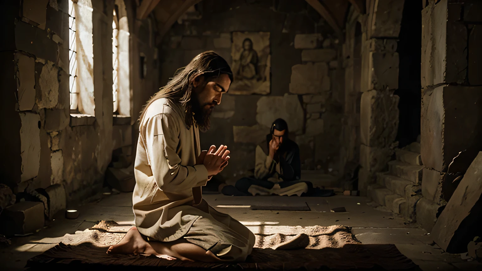 Jesus praying with the apostles