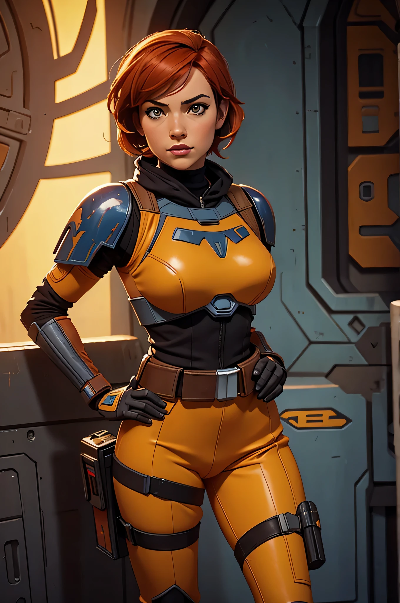 sexy Sabine Wren milf, star wars, mandalorian armour, highest quality, 
