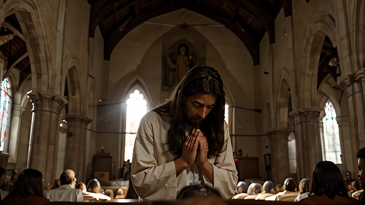 Jesus praying with the apostles