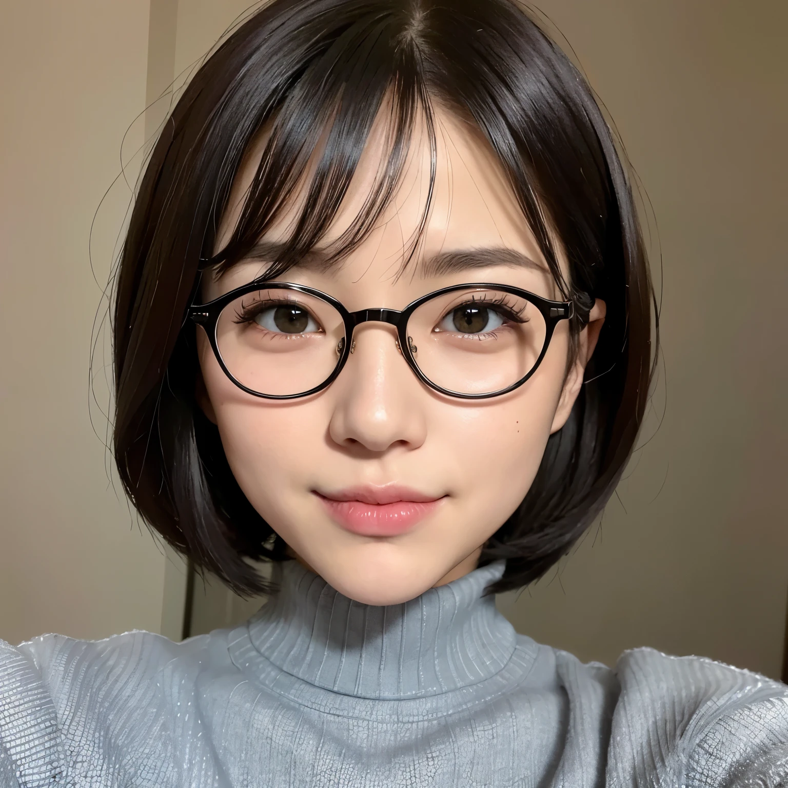 (highest quality、table top、8K、best image quality、Ultra high definition、Award-winning work)、one beautiful woman、solo、(Classy glasses:1.1)、The most realistic cat ears、perfect real cat ears、accurate ???????、(close up of face:1.2)、Long black turtleneck knit sweater、Perfect black turtleneck long knit sweater、perfect turtleneck long knit sweater、smooth long knit sweater、Ultra high definitionの艶と潤いのある美肌、Ultra high definitionの美しい顔、Ultra high definitionの煌めく瞳、Ultra high definitionの完璧な歯、Ultra high definitionの髪の毛、smile looking at me、(short hair:1.1)、perfect makeup、blurred background