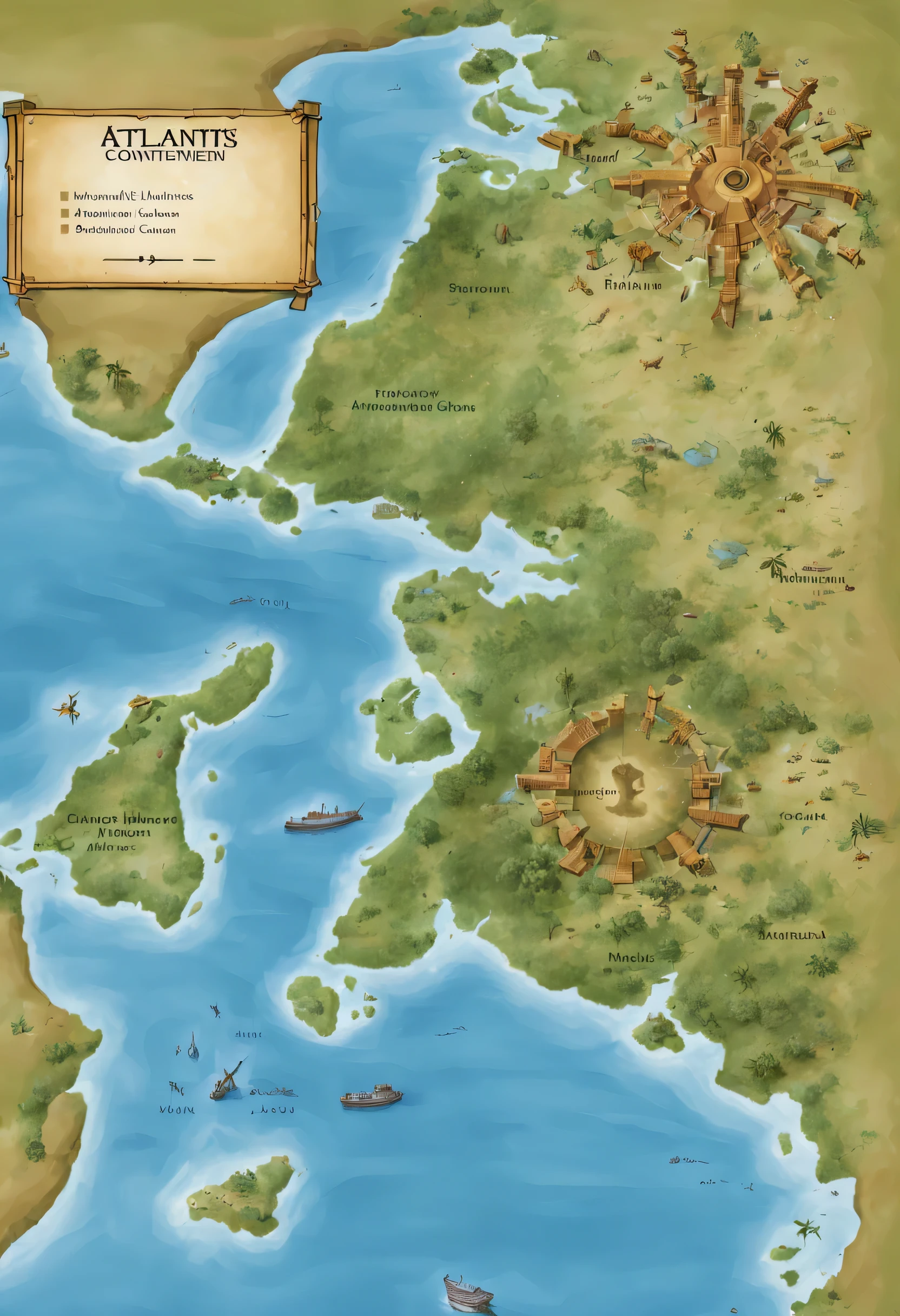 map of Atlantis continent, before sinking
