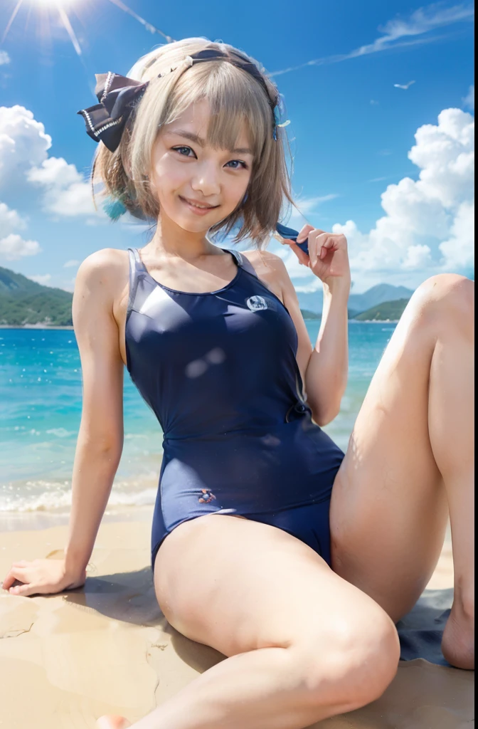 school swimsuit、Youmu、barefoot、smile、