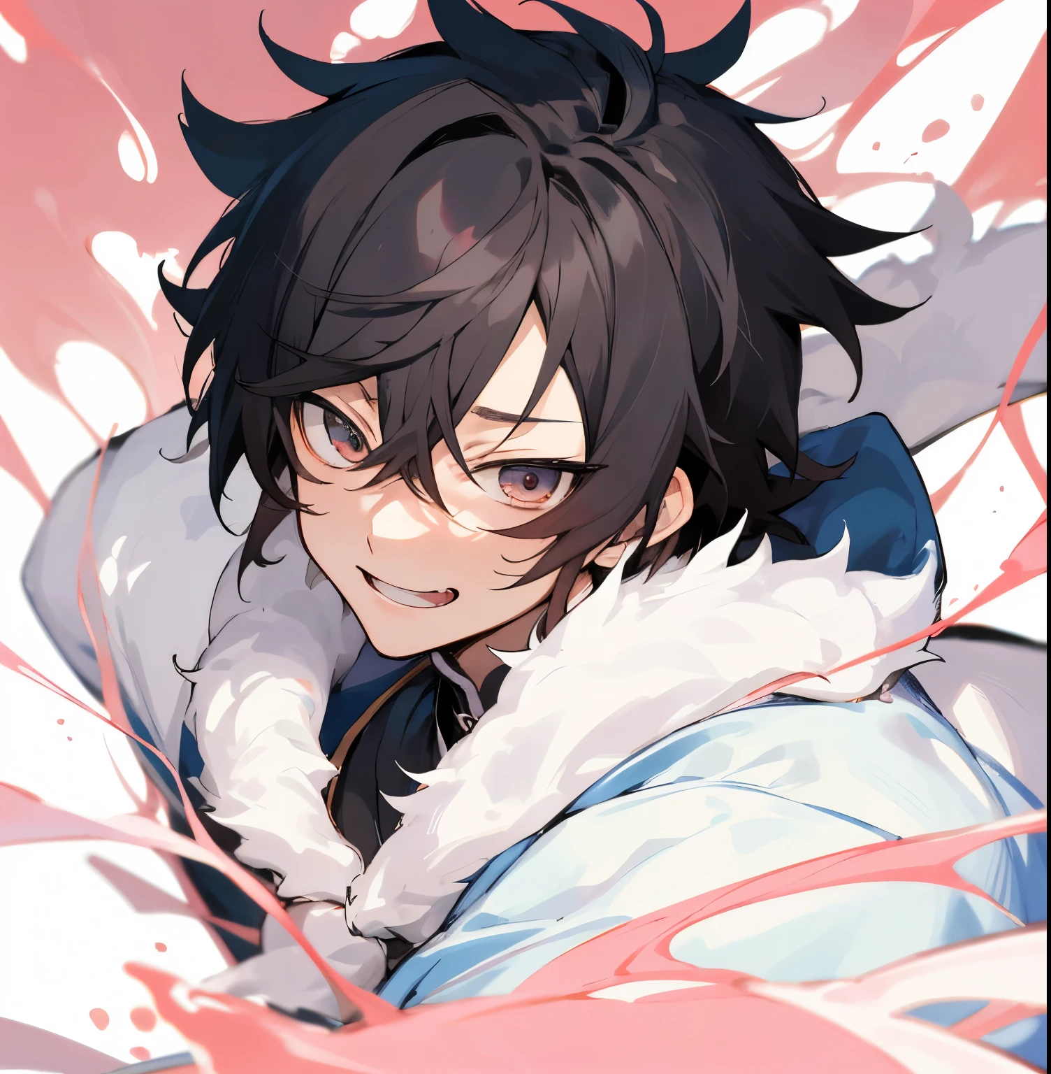 头上顶着篮球的anime style形象, Handsome guy in the art of slaying demons, Inspired by Okumura Togyu, as an anime character, anime style, Inspired by Bian Shoumin, author:Yang Jie, male anime characters, anime handsome guy, 男性anime style, Inspired by Okumura Masanobu, anime boy,doting smile