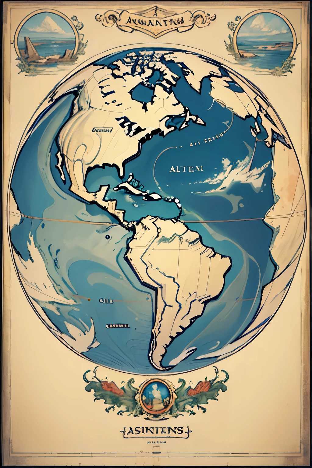 ((best quality)), ((masterpiece)), (detailed), map of Atlantis continent, before sinking