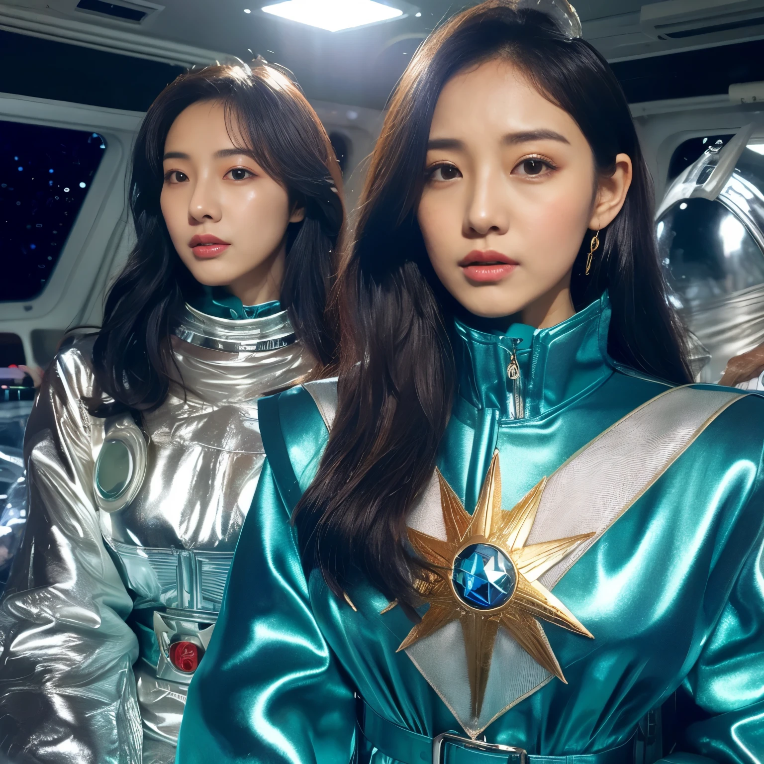 best image quality、Super high resolution、(realism:1.4)、Korean beauty star、The most beautiful KPOP star、face、Horny Korean makeup、erotic expression、A body that makes you want to touch it、Erotic photos、Realistic satin fabric texture、Costume made of stretch satin fabric that is smooth to the touch、The drape of the curved part of the satin fabric、Strong luster of costume、costume quality、8K photo quality、Costume made of high-quality satin fabric with high density、Super-class battle leather cloak with a smooth texture、Super Sentai Women's Heroine Suit、Super-class battleship shiny costumes、Texture of costumes that satin fetishists respond to、Thin, glossy stretch satin fabric、