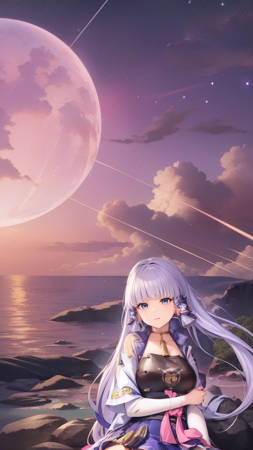 Anime girl sitting on a rock looking at the moon, anime style 4 k, anime wallpaper 4k, anime wallpaper 4 k, anime background, manga wallpaper 4 k, Anime wallpaper 4K, From the video game Azur Lane, Anime art wallpaper 8 k, Best konachan anime wallpaper 4k, anime style. 8ก, Anime art wallpaper 4k