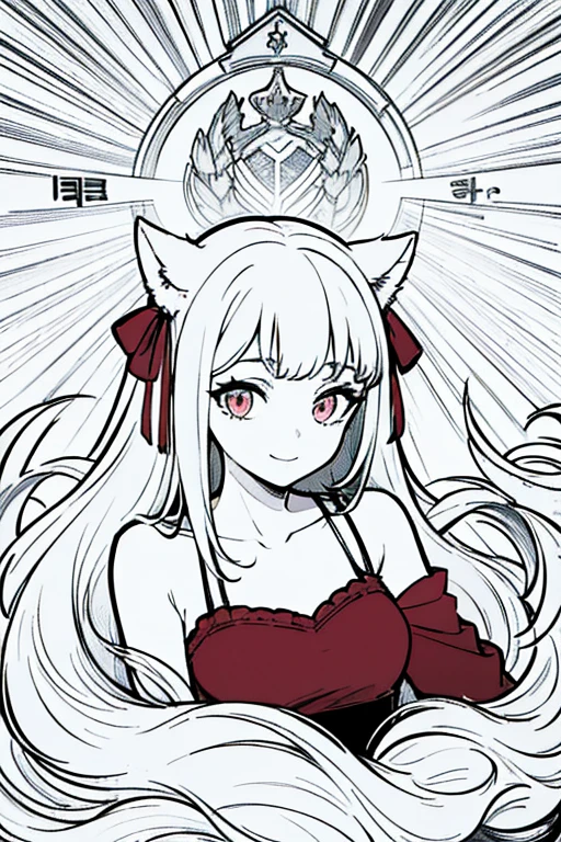 anime,animation,best quality, ultra high res, higly detailed, 4k,masterpiece, best quality, official art, highly detailed, illustration, 1 girl, white hair, long hair, detailed eyes,red eyes,bare,enlightenment style clothes,pure, soft,year,korean,korea, glamour,sexy,open shoulder,smile,exquisite delicate eyes,cat ears