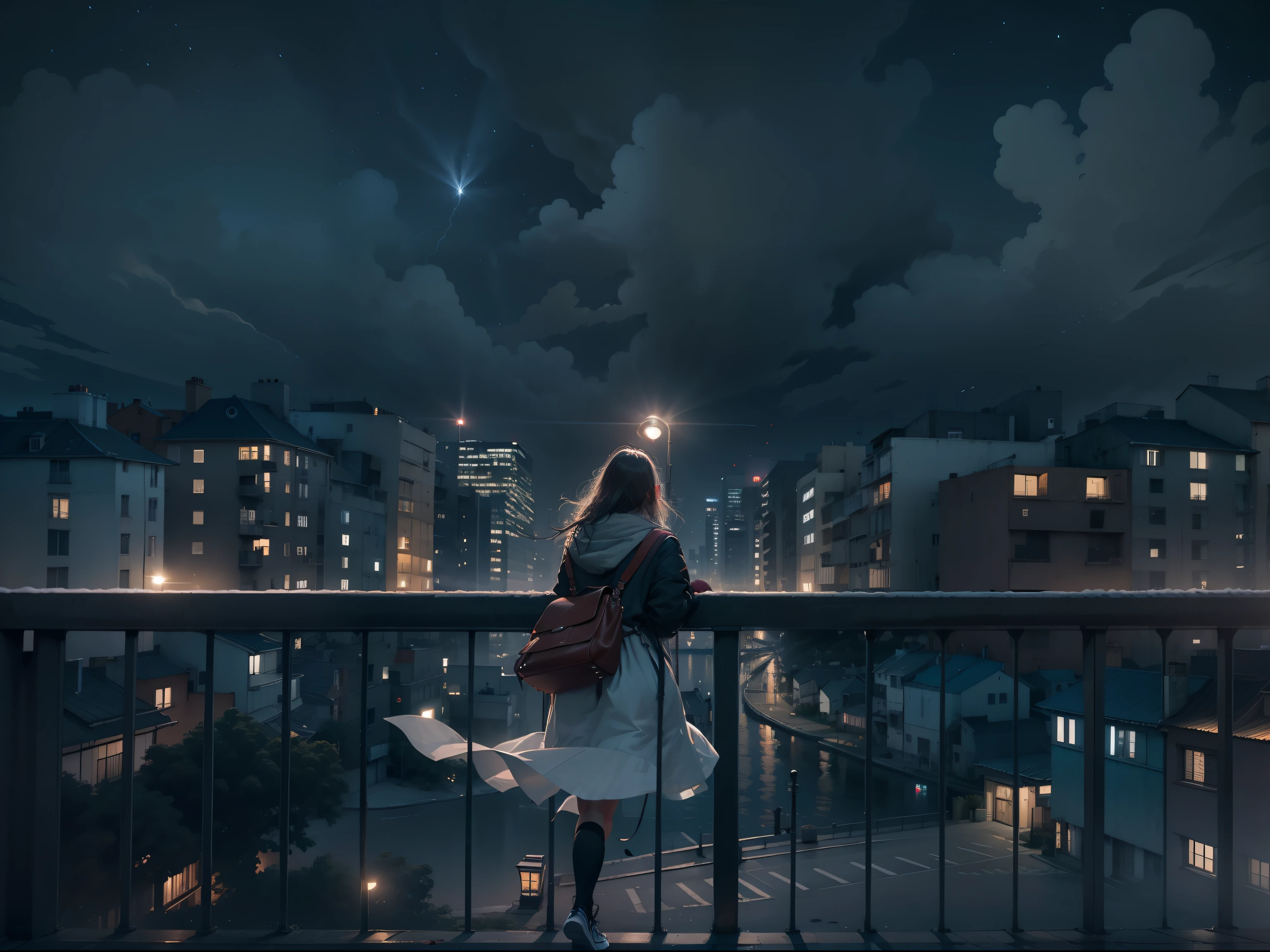 windy, silent, night, city
