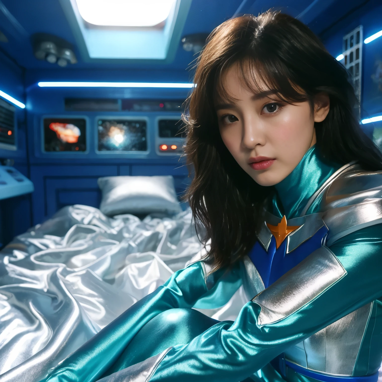 best image quality、Super high resolution、(realism:1.4)、Korean beauty star、The most beautiful KPOP star、face、Horny Korean makeup、erotic expression、A body that makes you want to touch it、Erotic photos、Realistic satin fabric texture、Costume made of stretch satin fabric that is smooth to the touch、The drape of the curved part of the satin fabric、Strong luster of costume、costume quality、8K photo quality、Costume made of high-quality satin fabric with high density、Super-class battle leather cloak with a smooth texture、Super Sentai Women&#39;s Heroine Suit、Super-class battleship shiny costumes、Texture of costumes that satin fetishists respond to、Thin, glossy stretch satin fabric、