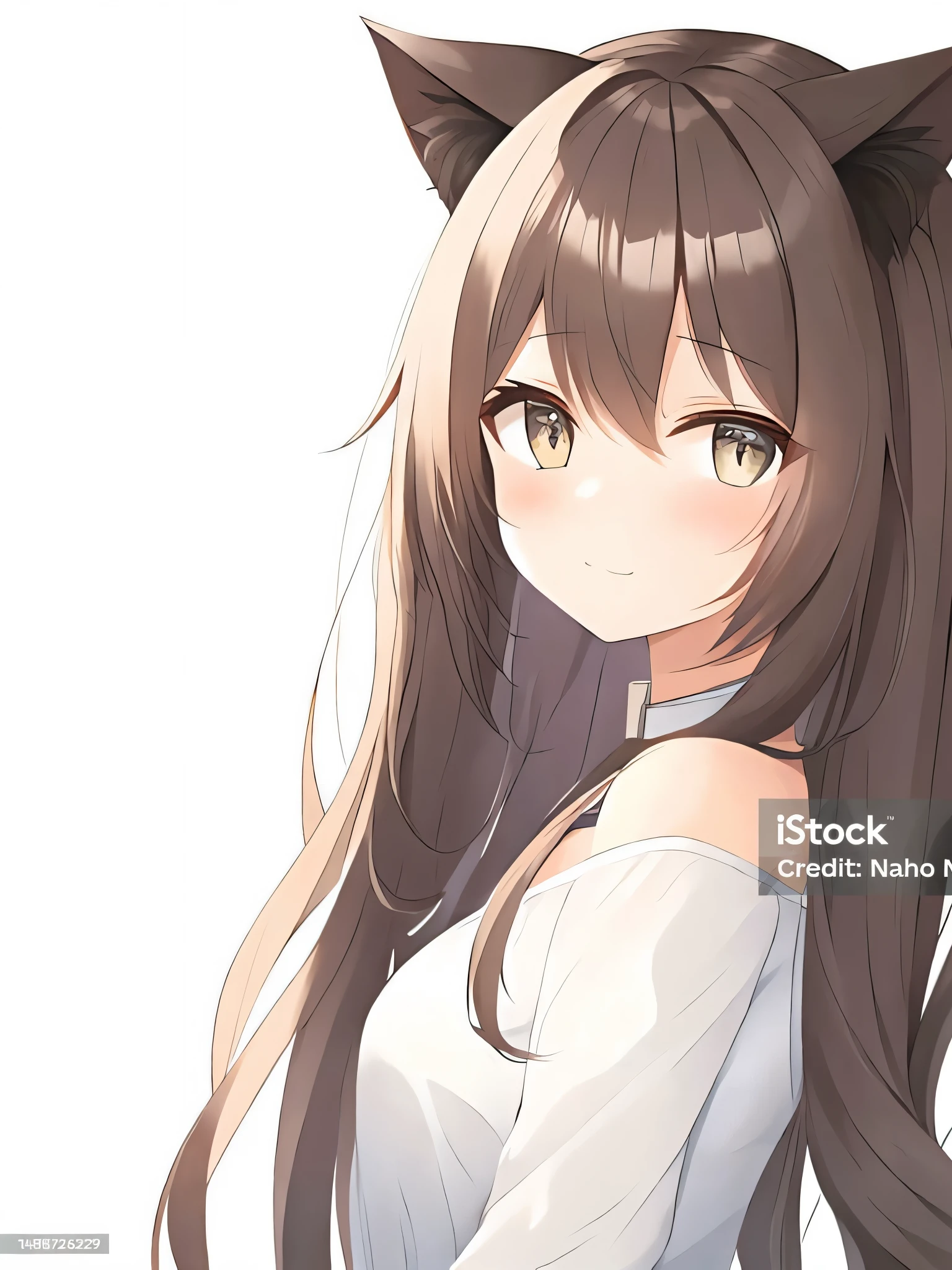masterpiece, best quality, high quality, beautiful anime character, solo, anime girl with brown hair, soft hair, long hair, blue eyes, cat ears, big breasts, mature female, tall female, big girl, thick, (calming face, light smile, loving eyes), indoors, (white oversized t-shirts, white panties), cat tail, legs, sleepy, bottomless, 