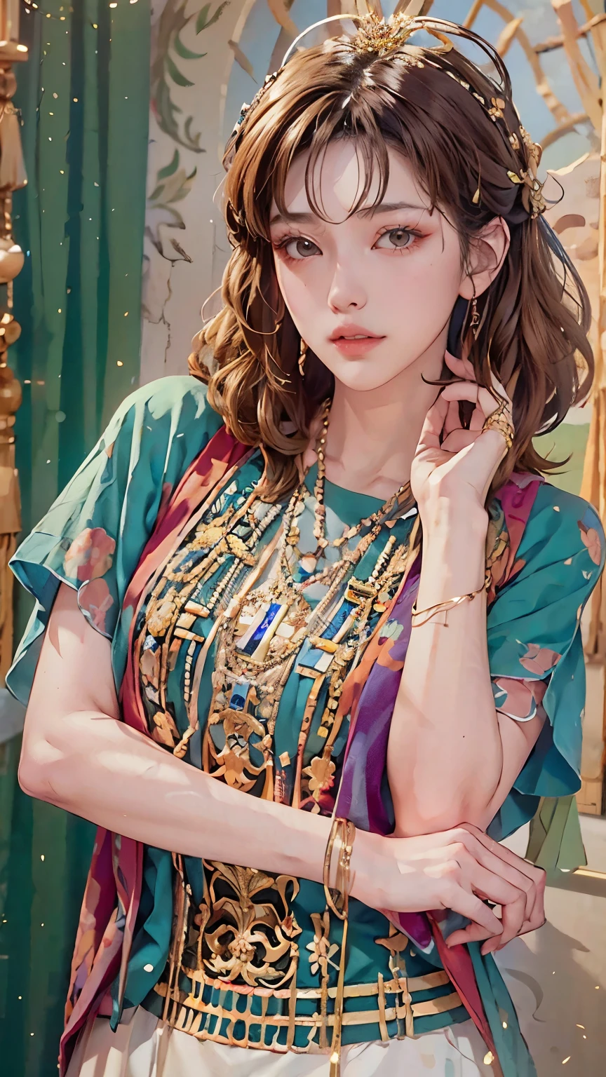 Asian, Beautiful, Slender, Cute, 30s, Beautiful Face, Beautiful Skin, Actress, Mature, Upper Body, Light Brown Hair, Fine Hair, Live Action, Masterpiece, Best Quality, Very Elaborate CG Unity 8K wallpaper, Ultra High Definition, Casual Fashion, Lighting, Summer Fashion, (Natural Brown Hair: 0.8), (Puffy Eyes), Look at Audience, Turn Around, Bleach Hair, Model pose, white background, delicate skin type, light curly hair, hands around mouth, white T-shirt, hair model photo