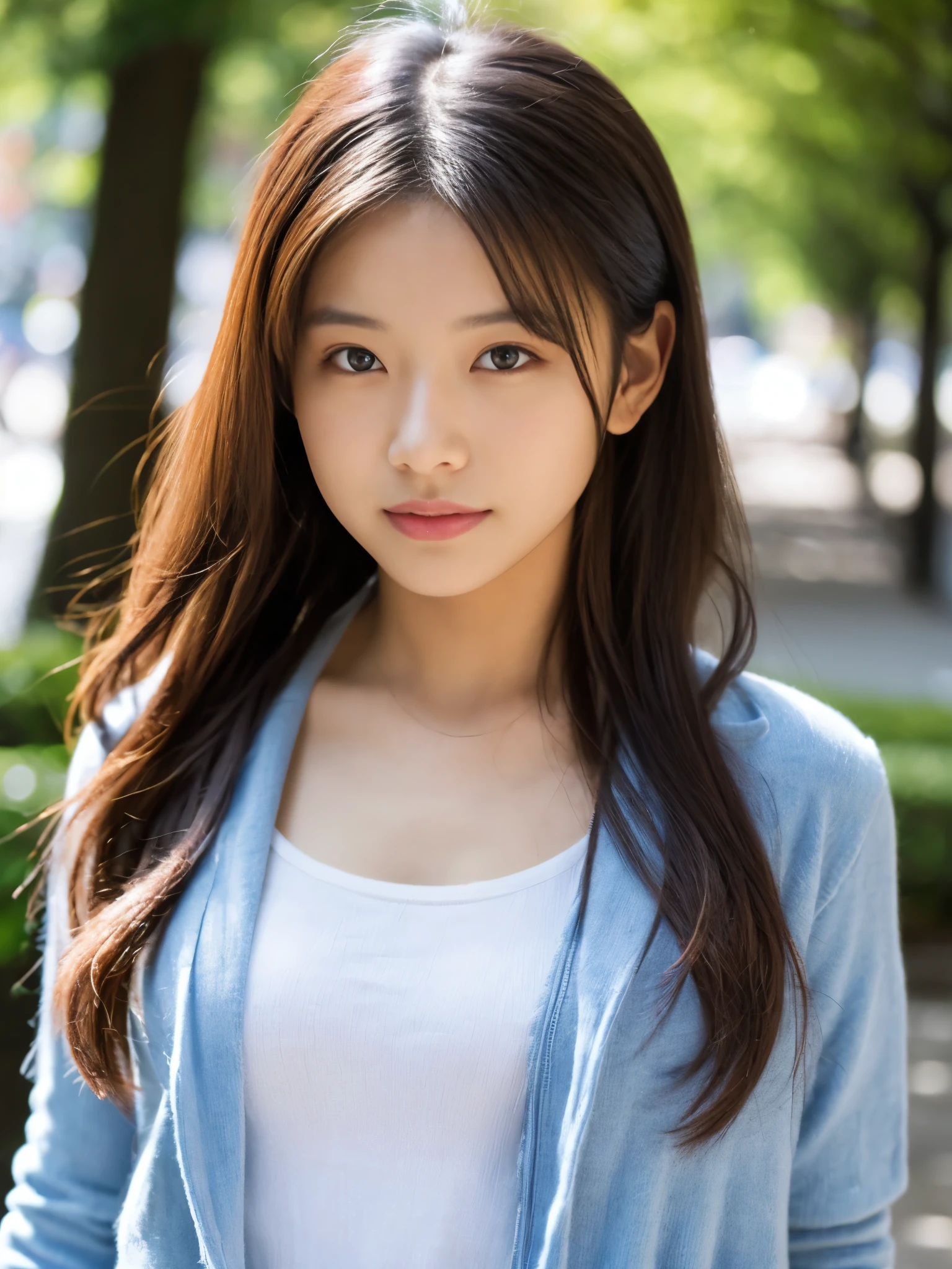 Photoreal, 8K full-length portrait, Beautiful woman, ponytail, attractive look, Clear system, , Tokyo, In 2024, spring, Shibuya in the background