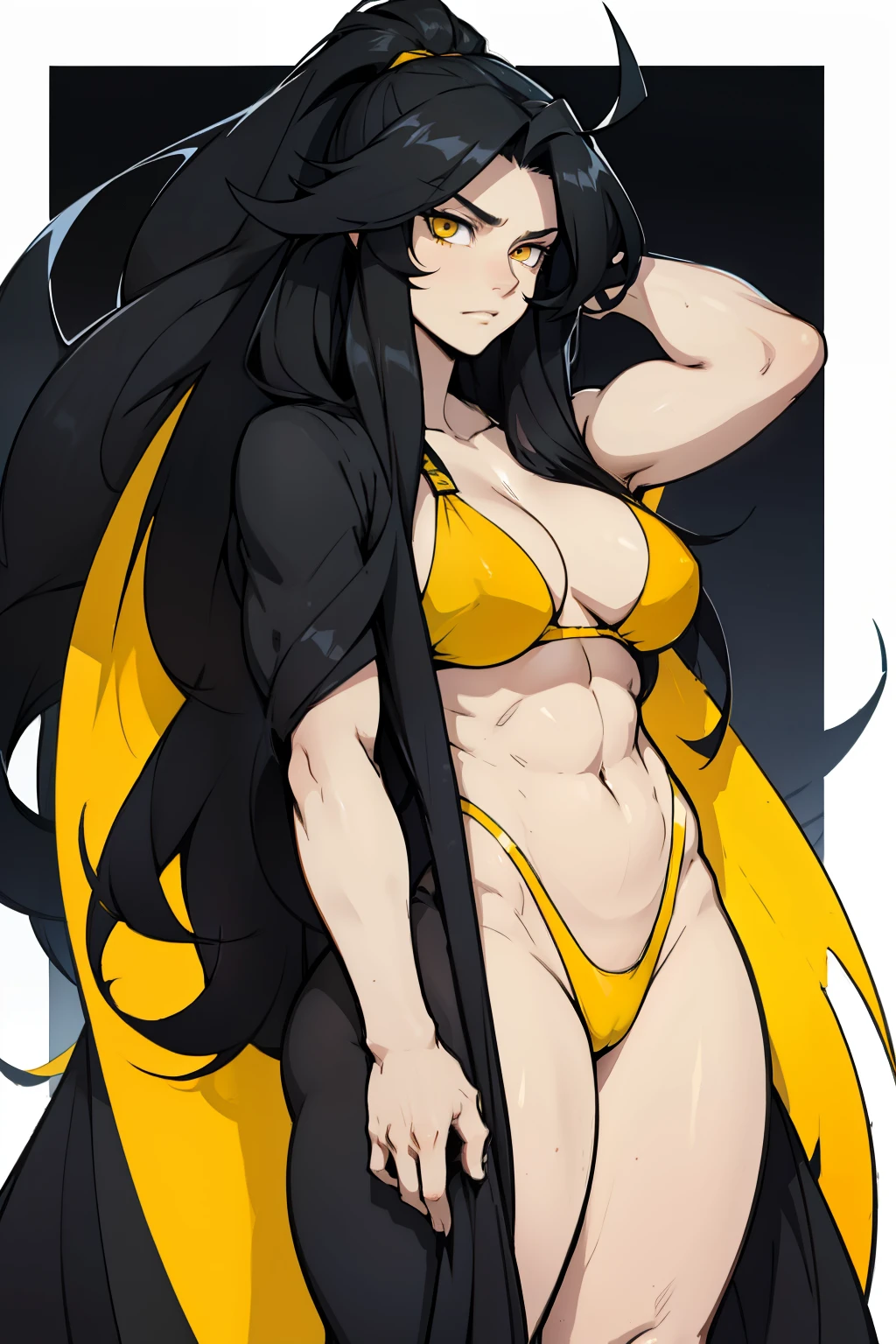 very long hair very long hair very long hair very long hair very long hair black hair yellow eyes pale skin muscular thick sad girl thick breasts