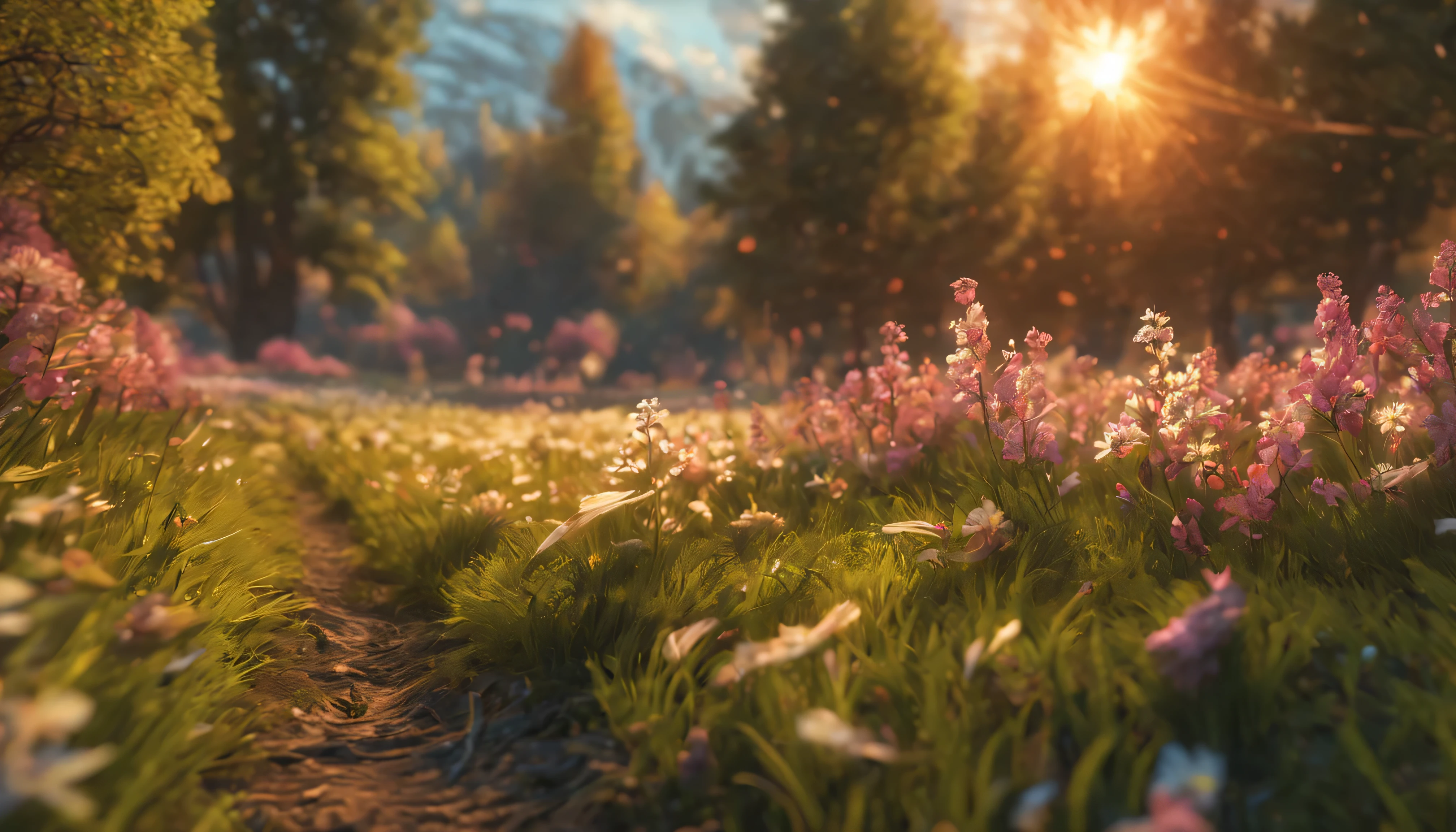 (masterpiece)), ((Best quality)), 8K, HD, Super Detail, spring, big field, a little snow everywhere, sun shines, a little green trees, digital painting, artstation, concept art, craig mullins, breathtaking, 8 k resolution, extremely detailed, beautiful, establishing shot, artistic, hyperrealistic, octane render, cinematic lighting, dramatic lighting, masterpiece, light brazen, extremely detailed and beautiful face