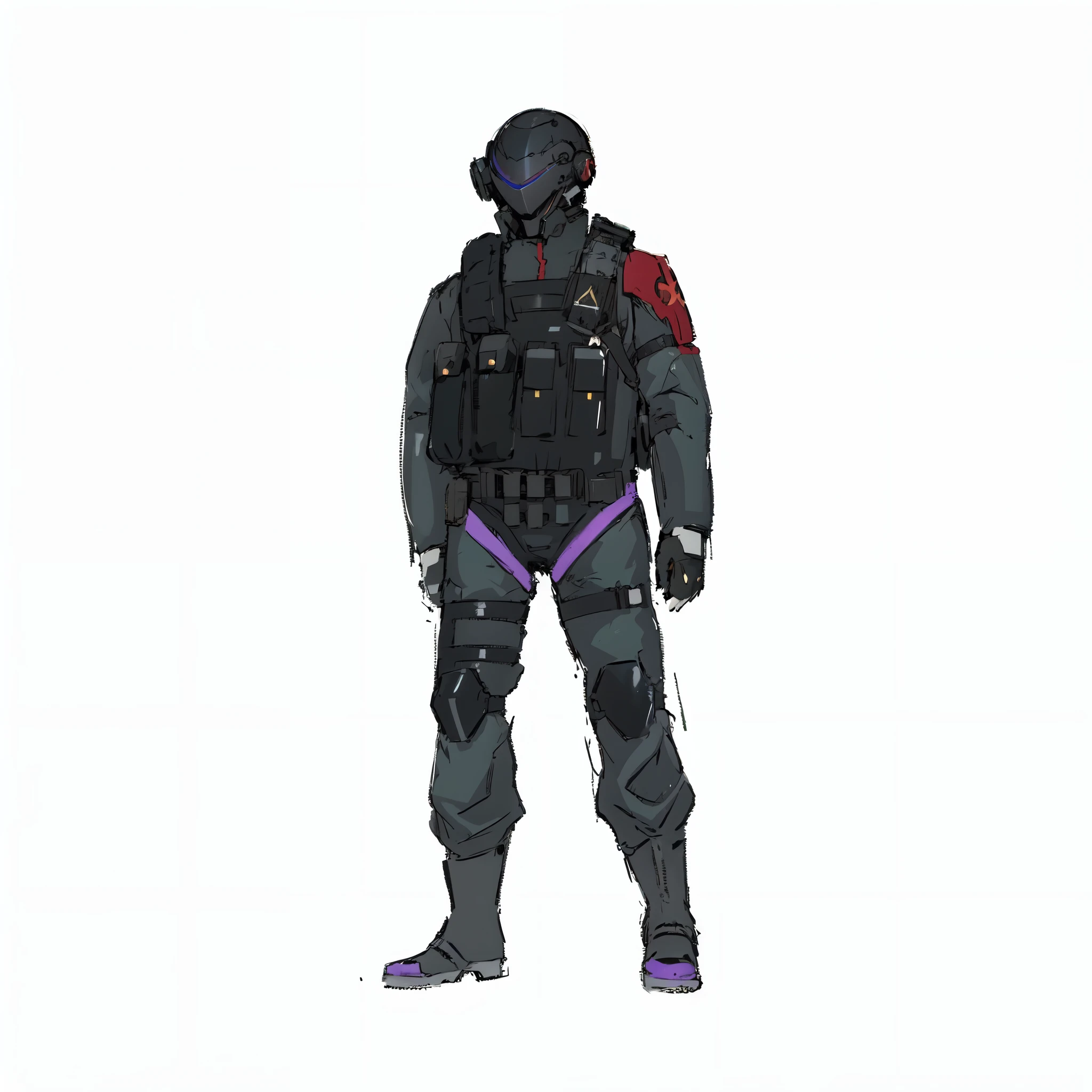 [ anime sci fi soldier wearing a black helmet ], (( front, back, side view )), blue belt, yellow belt, sci fi soldier uniform, cyberpunk helmet, (((anime character sheet))), ((golden eyes)), (character design, gravity rush inspired, kantai collection style, inspired by Akihiko Yoshida, gravity rush, from girls frontline, girls frontline style, fate grand order,  cyborg merchant girl, akihiko yoshida!, no more heroes concept art,