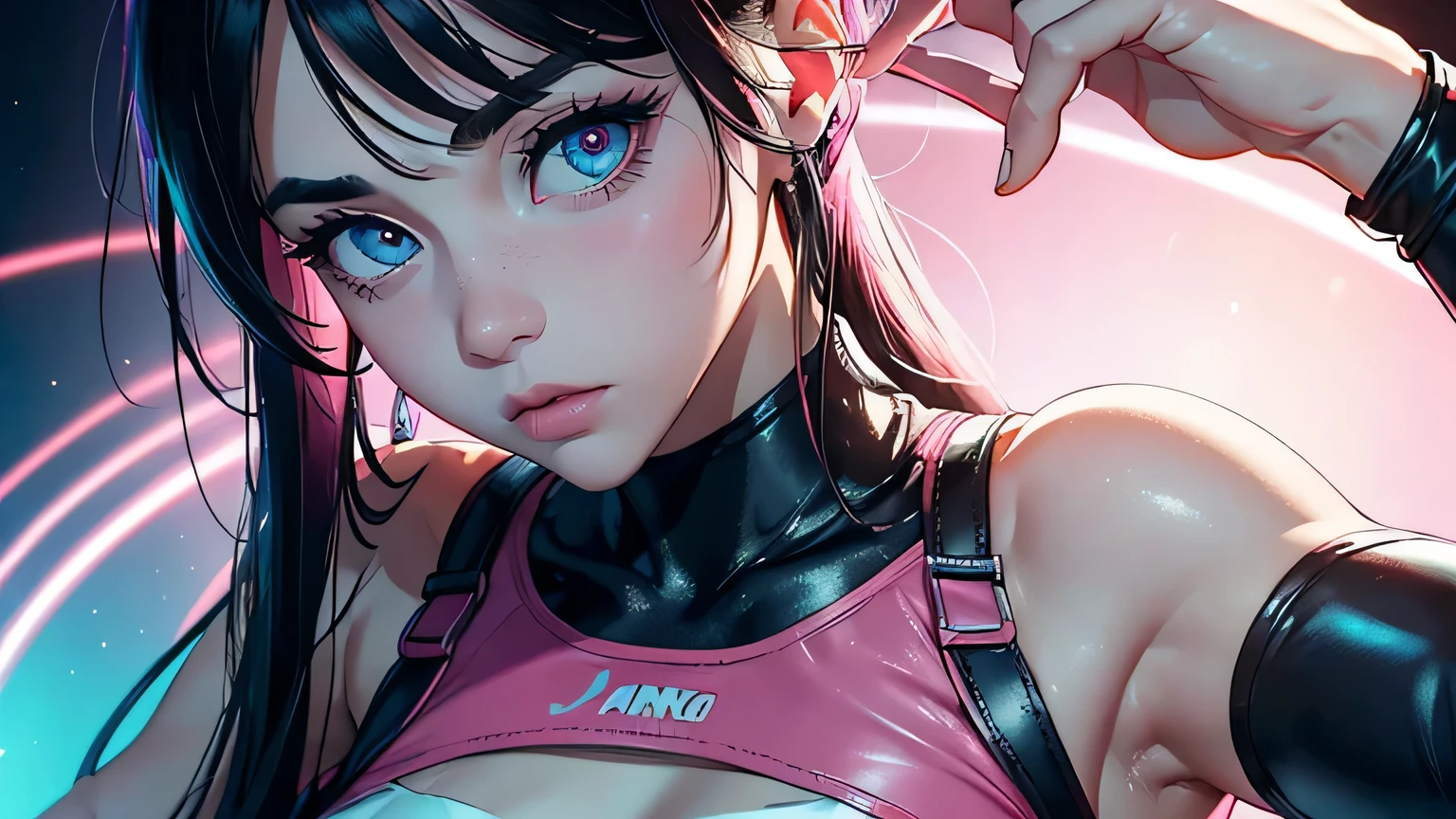 cat ear,Climb up to tease the audience,Seductive eye details,cropped shoulders,huge tit,the skin is wet,outside
A mech full of leakage
schoolgirl,Fuchsia hair,With silver headphones,Blue eyes,Red lips are attractive,The upper part of the body,white shirt,cropped shoulders,huge tit,There are tattoos on the shoulders