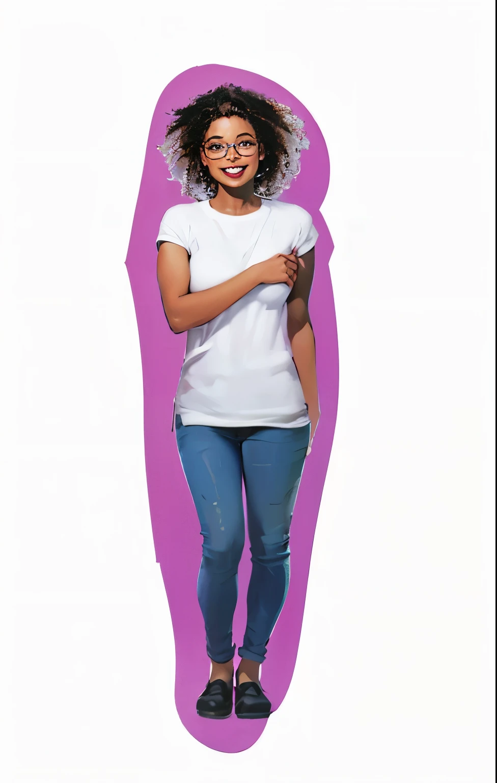 Woman black, smiling, in digital painting style, no background color, with glasses
