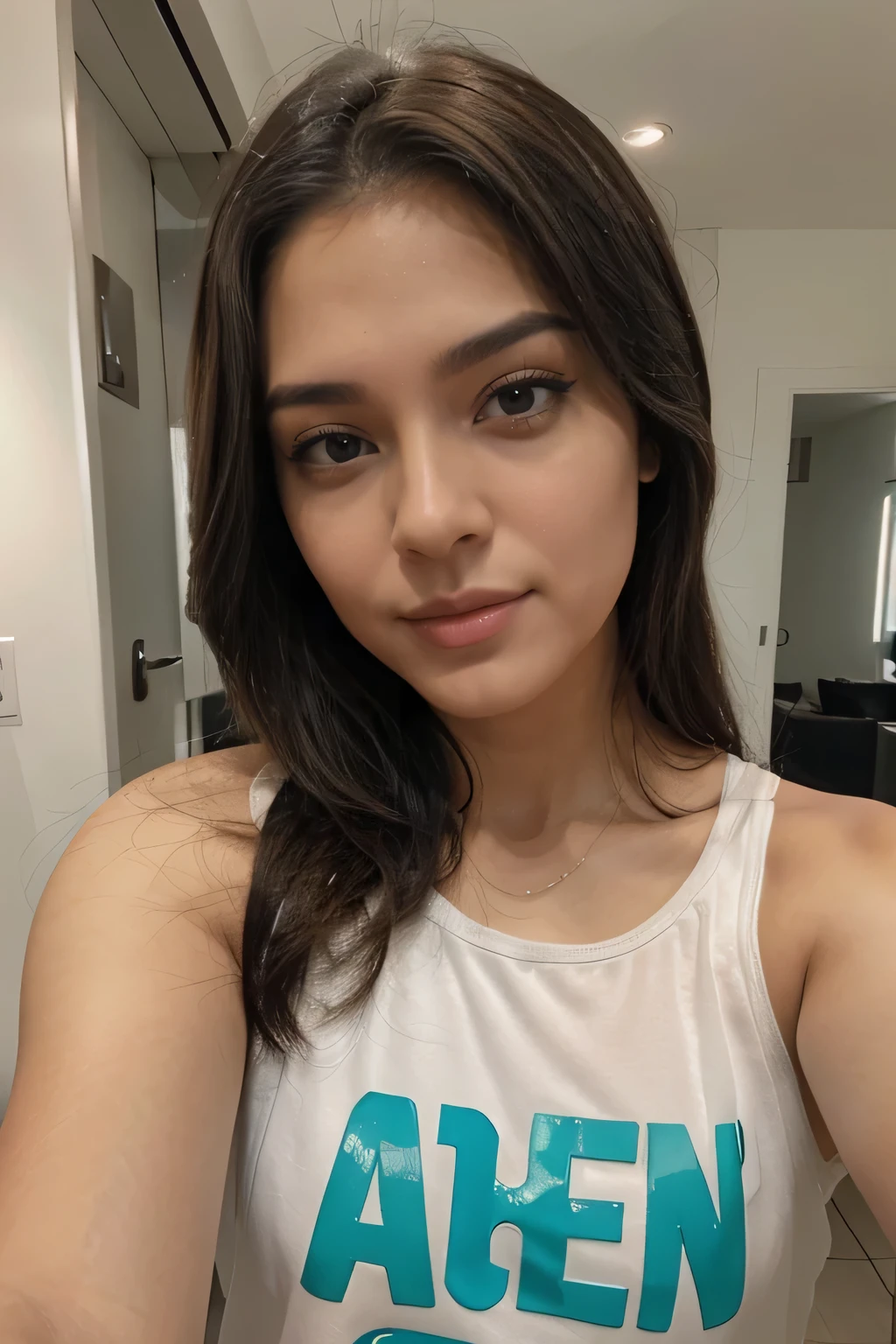 crie a influencer tirando uma selfie com um iphone 15 pro max