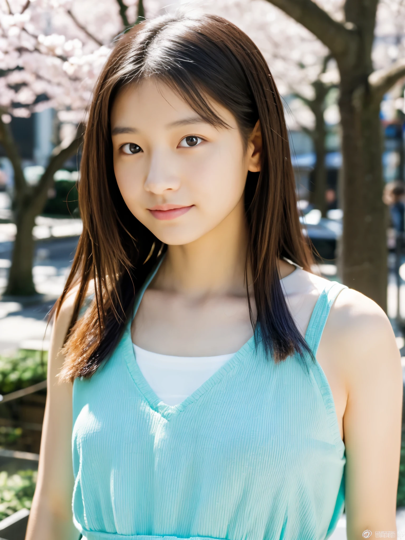 Photoreal, 8K full-length portrait, Beautiful woman, attractive look, Clear system, 16 years old, Tokyo, In 2024, spring, Shibuya in the background