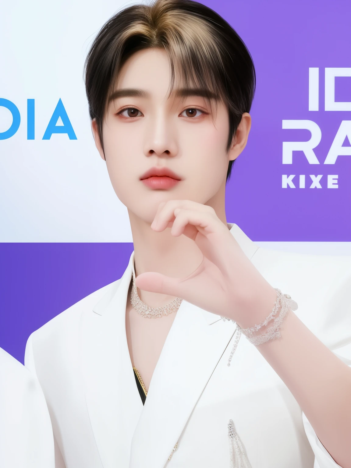 Hombre arafed con traje blanco y corbata sosteniendo un objeto blanco., cai xukun, Jung Jaehyun, kim doyoung, inspirado en Bian Shoumin, pale korean adorable face, Jinyoung Shin, yanjun chengt, hyung tae, TaeJune Kim, ruan jia hermosa!, jia, hong junio hyung, shin jeongho, steven jung
