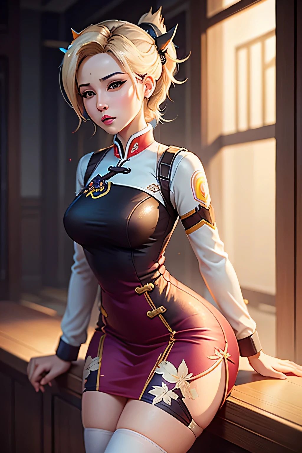 NSFW, obra-prima, melhor qualidade, ultra-detalhado, semi-realista, detailedfacialfeatures, 3 mulher madura, Nome Shin Day,vestindo roupas antigas chinesas hunfa wuxia , cabelos longos brancos,olhos negros, female,cor da roupa escura e sexy,voluptuoso,seios grandes,mulher sedutora, muito bonita,Arrogantly standing holding a sharp, thin-bladed sword,imposing position in front of great Chinese hall,Villain
