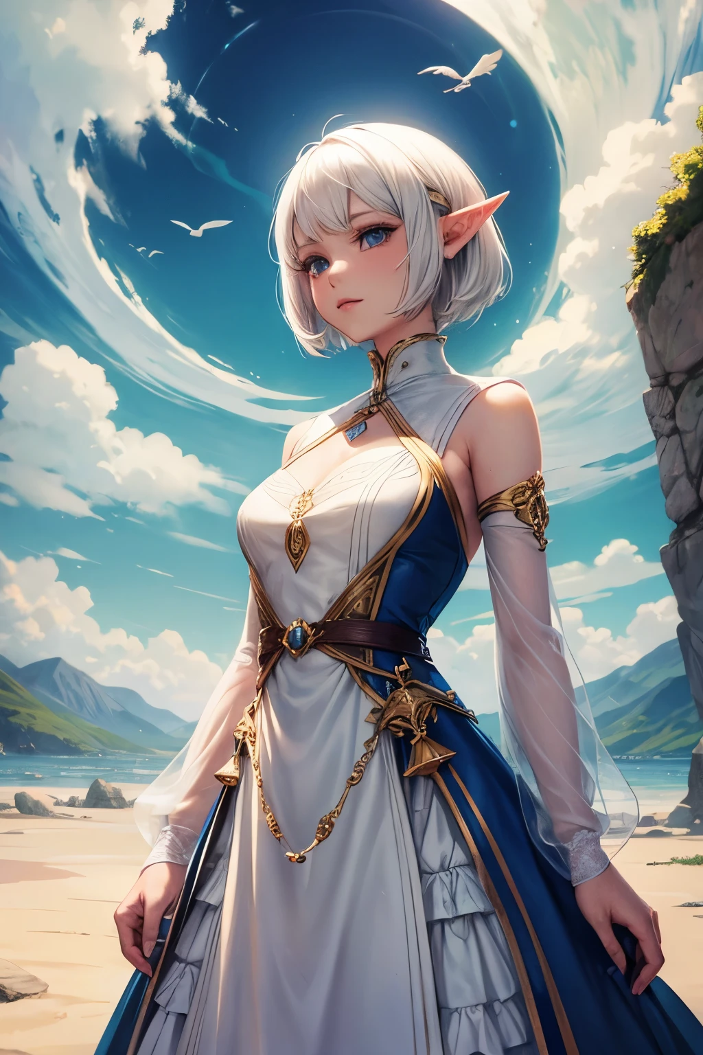 short white hair elf woman in fine dress