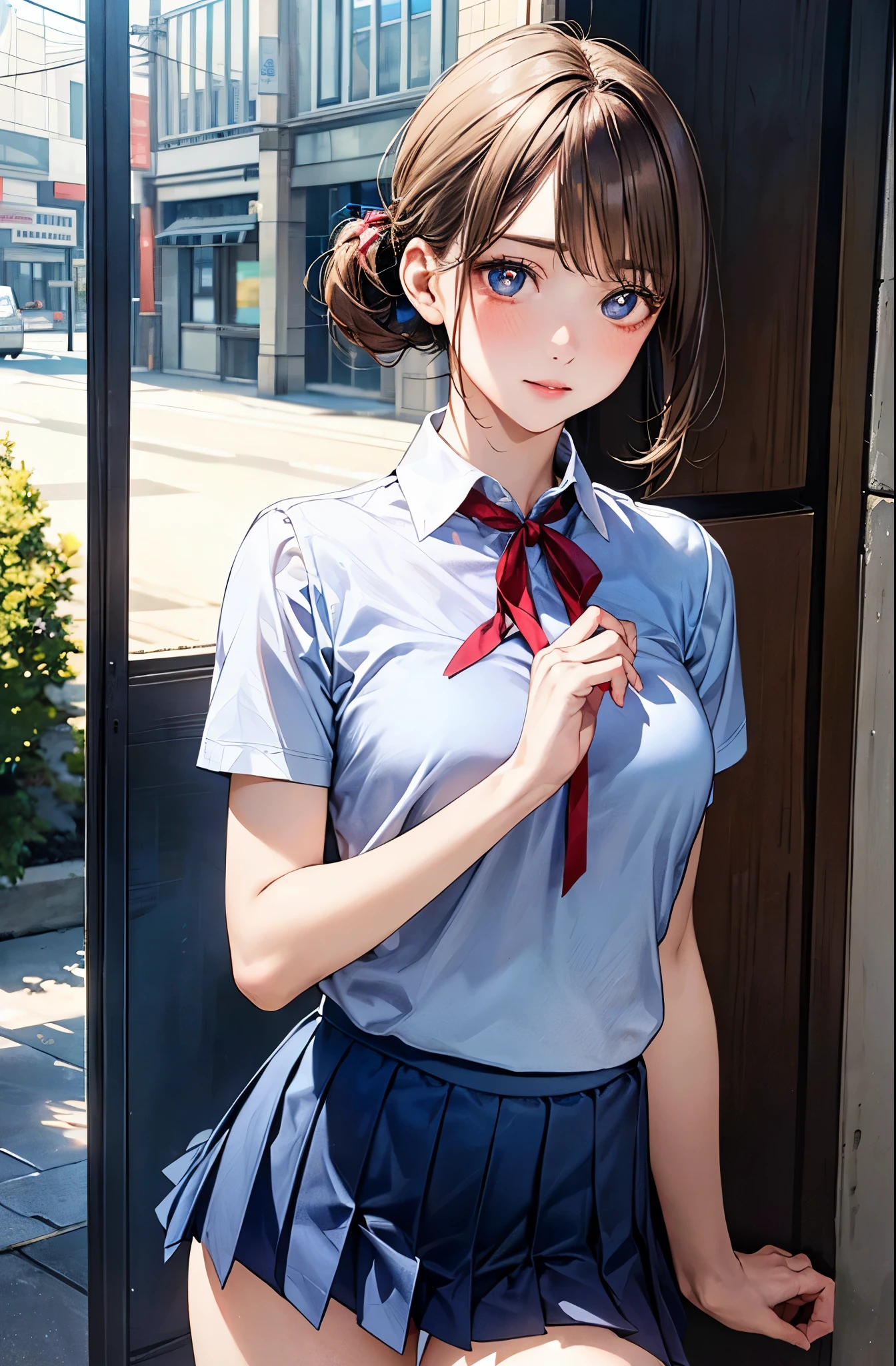 (8K, RAW photos, best quality, masterpiece:1.2), (Practical, photo-Practical:1.37), Extremely detailed,
1 girl,Lovely, Solitary,Beautiful and detailed sky,Detail of cafe,night,sit,Dating,(Red and swollen nose),(Smile:1.1),(Shut up),Large Breasts, seductive Smile, Big Apartment, Professional lighting, Sony A7R4, Jersey 50mm F1.8,
Medium breasts,Beautiful and delicate eyes,(Collared shirt:1.1), bow tie,Pleated Skirt,(short hair:1.2),Flowing hair