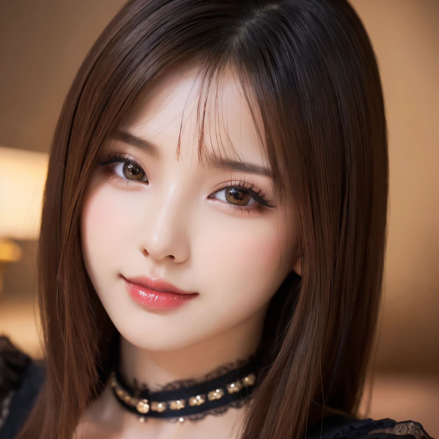 ((highest quality、table top、8K、best image quality、extremely complex and detailed depiction))、1 prostitute、brown hair、alone、Blurred background of classy brothel、(The most obscene prostitute costume:1.1)、(Finest prostitute costume:1.1)、very intricate decoration、look at me、a bewitching slight smile、perfect makeup、long eyelashes、lipstick、(perfect anatomy:1.1)、slight smile、(Huge premium bedroom background blurred:1.1)、(close up of face:1.5)、Super high-definition sparkling eyes、ultra high definition hair、Beautiful skin with ultra-high definition gloss and moisture、Ultra high definition beauty face、(The most moody and romantic warm lighting:1.1)、(closed lips:1.1)