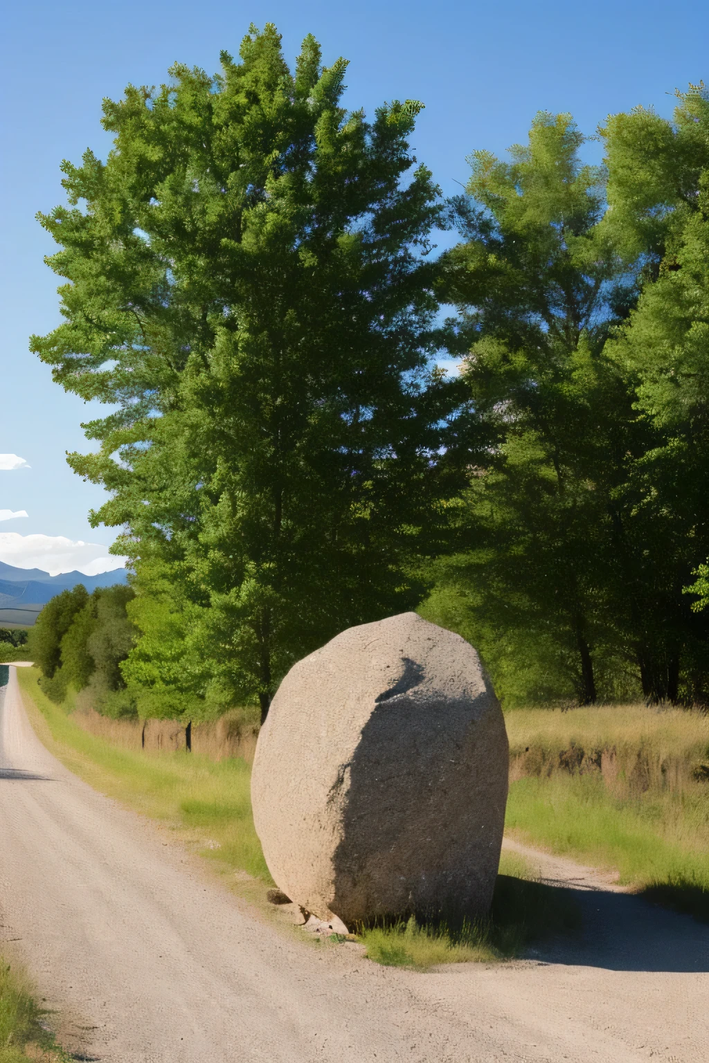 large stone near a dirt road