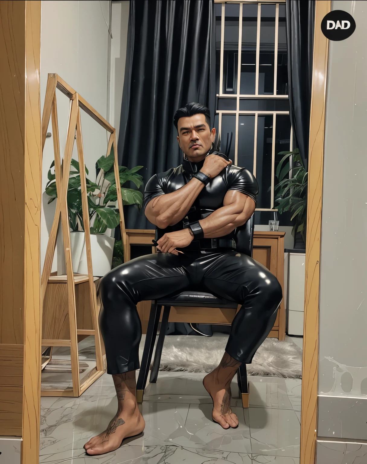 30 years old,daddy,"leather trousers man ",Dad sat on sofa,k hd,in the office,"big muscle", gay ,black hair,asia face,masculine,strong man,the boss is,handsome,,leather gloves,lecherous dad,look straight ahead,dad is handsome,dad is handsome ,dad is "horny dad"