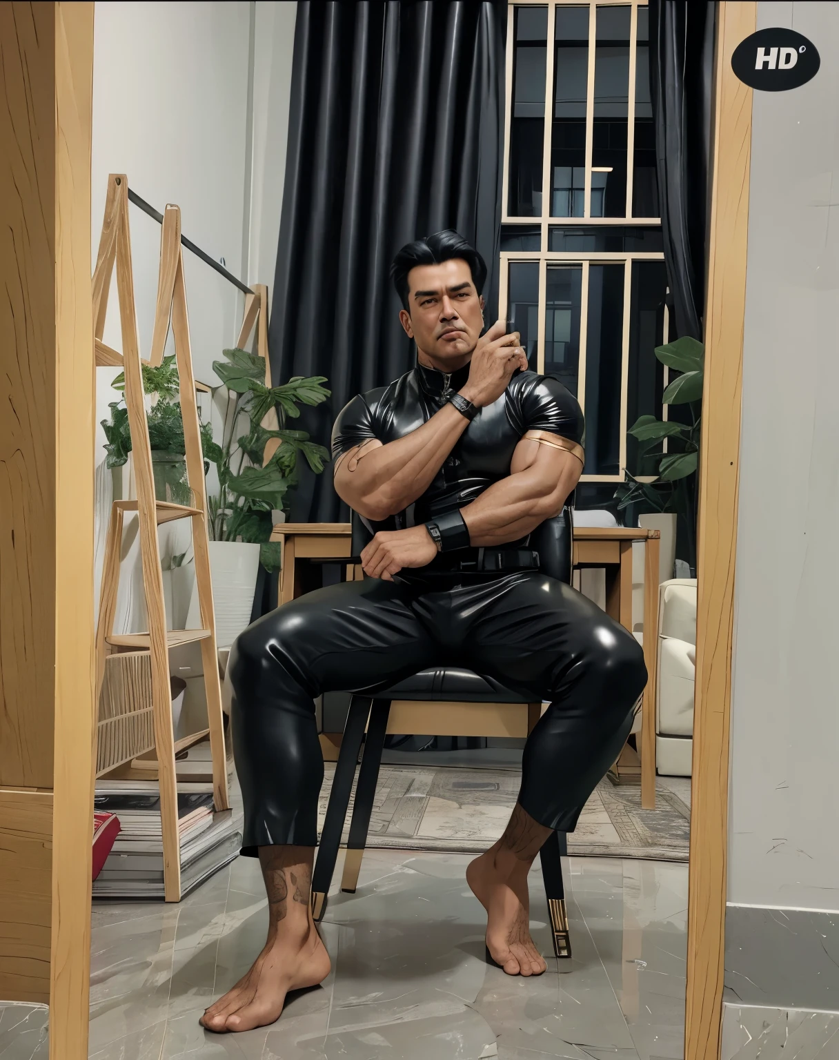 30 years old,daddy,"leather trousers man ",Dad sat on sofa,k hd,in the office,"big muscle", gay ,black hair,asia face,masculine,strong man,the boss is,handsome,,leather gloves,lecherous dad,look straight ahead,dad is handsome,dad is handsome ,dad is "horny dad"