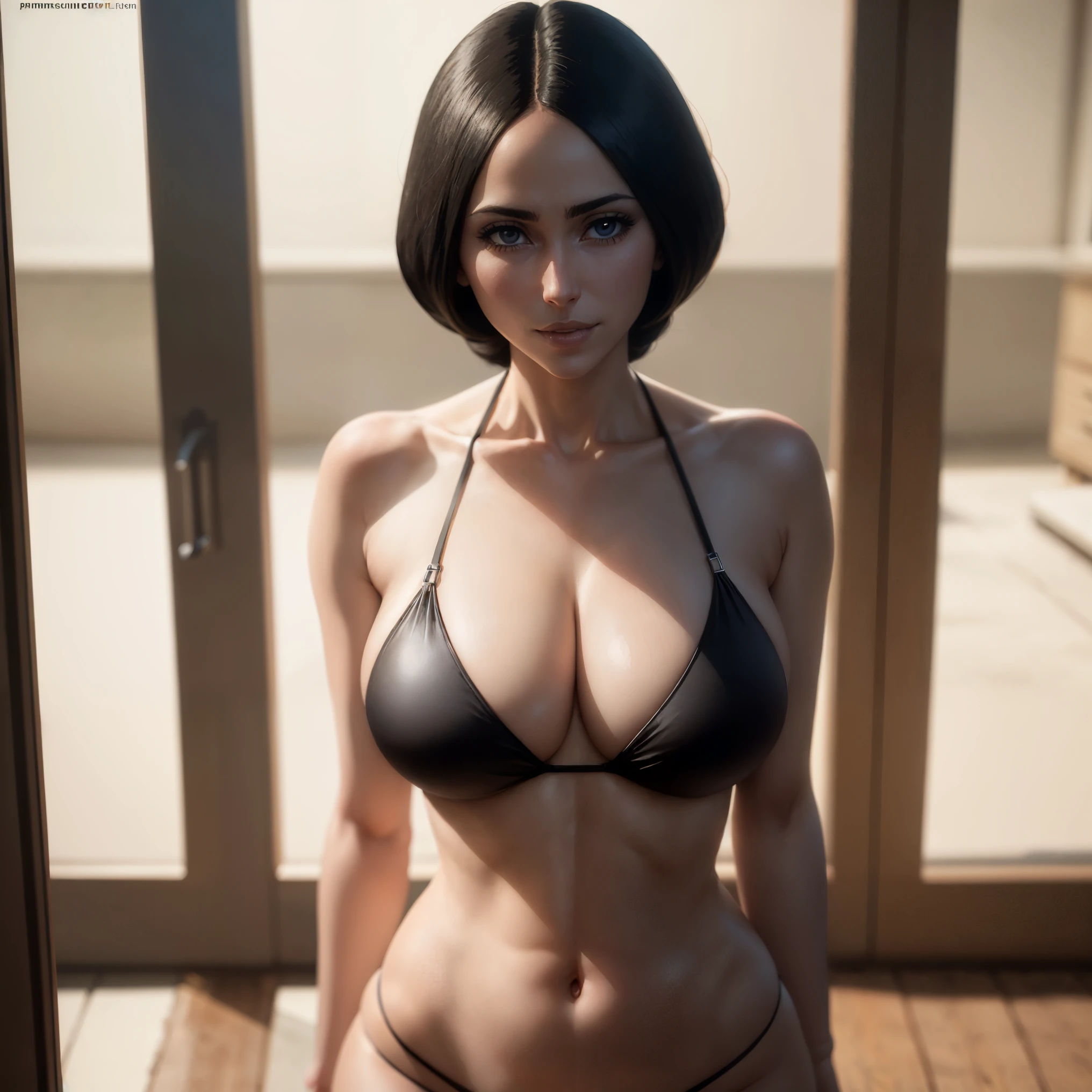 (masterpiece), best quality, expressive eyes, perfect face, Unohana from bleach in sexy bikini 30 year old women seductive body big breasts big thigs facing towards screen  parted lips  feminine figure body in  bikini, Lockhart beautiful expressive eyes ,  4k backlighting smirky face full body oiled up