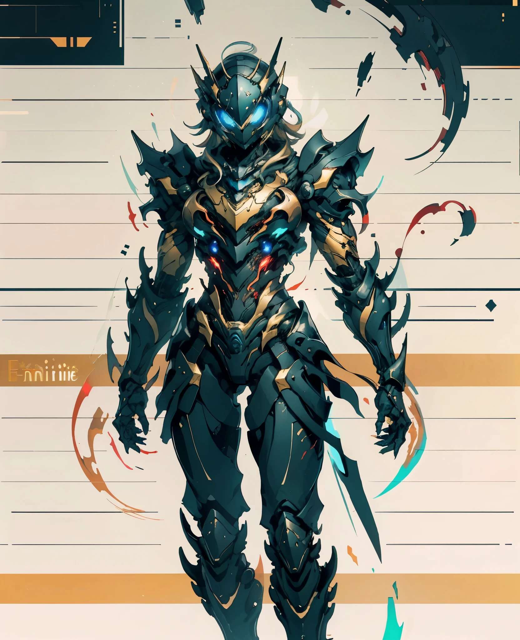 A woman adorned in fantasy-style full-body armor, a crown-concept fully enclosed helmet that unveils only her eyes, a composite layered chest plate, fully encompassing shoulder and hand guards, a lightweight waist armor, form-fitting shin guards, the overall design is heavy-duty yet flexible, (the armor gleams with a golden glow, complemented by red and blue accents), exhibiting a noble aura, she floats above a fantasy-surreal high-tech city, this character embodies a finely crafted fantasy-surreal style armored hero in anime style, exquisite and mature manga art style, (Queen bee and spider hybrid concept Armor, plasma, blood), ((Element, bio mecha, long legs, elegant, goddess, femminine:1.5)), metallic, high definition, best quality, highres, ultra-detailed, ultra-fine painting, extremely delicate, professional, anatomically correct, symmetrical face, extremely detailed eyes and face, high quality eyes, creativity, RAW photo, UHD, 32k, Natural light, cinematic lighting, masterpiece-anatomy-perfect, masterpiece:1.5