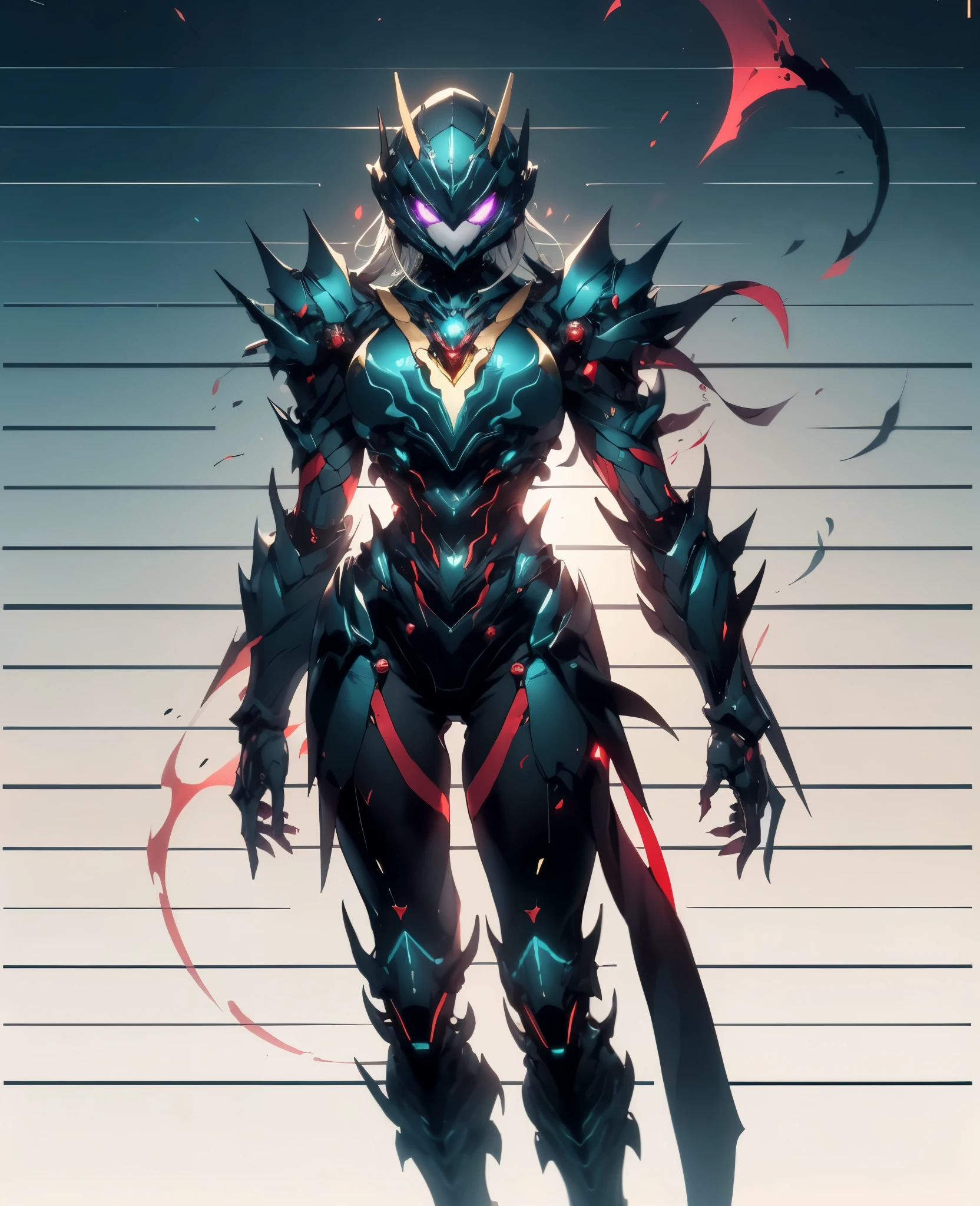 A woman adorned in fantasy-style full-body armor, a crown-concept fully enclosed helmet that unveils only her eyes, a composite layered chest plate, fully encompassing shoulder and hand guards, a lightweight waist armor, form-fitting shin guards, the overall design is heavy-duty yet flexible, (the armor gleams with a golden glow, complemented by red and blue accents), exhibiting a noble aura, she floats above a fantasy-surreal high-tech city, this character embodies a finely crafted fantasy-surreal style armored hero in anime style, exquisite and mature manga art style, (Queen bee and spider hybrid concept Armor, plasma, blood), ((Element, bio mecha, long legs, elegant, goddess, femminine:1.5)), metallic, high definition, best quality, highres, ultra-detailed, ultra-fine painting, extremely delicate, professional, anatomically correct, symmetrical face, extremely detailed eyes and face, high quality eyes, creativity, RAW photo, UHD, 32k, Natural light, cinematic lighting, masterpiece-anatomy-perfect, masterpiece:1.5