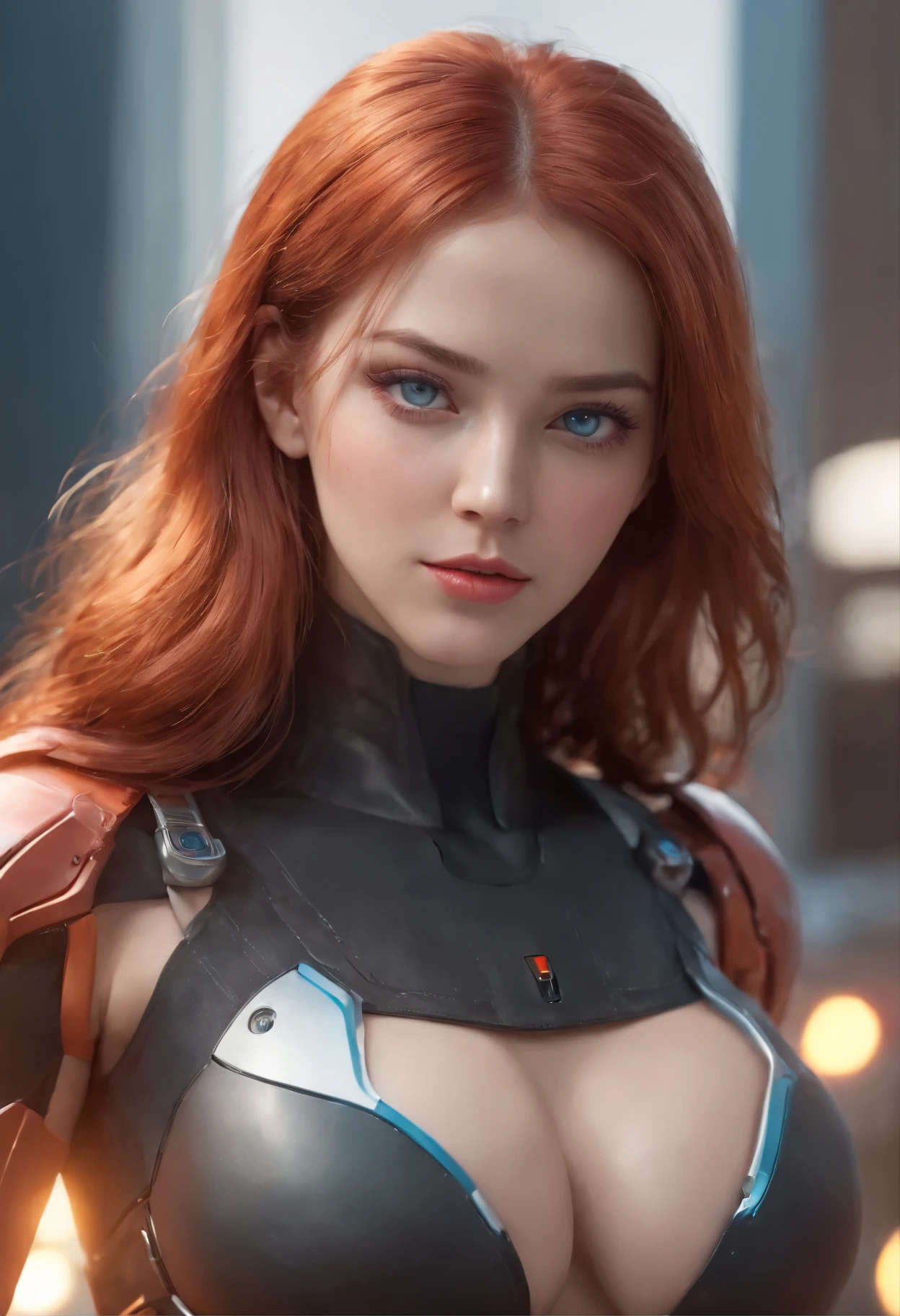 Ultra HD, Retina Screen, Masterpiece, Accurate, Anatomically Correct, Skin Texture:1.5, Very Detailed:1.3, Detailed Face:1.2, High Detail:1.2, High Quality, Best Quality, High Resolution, 8K, Cyberpunk:0.5, Surrealism:0.4, Unbelievably Absurd:0.5, Real:0.88, Fidelity:0.7, Elegance:0.7, Full body:0.9, Ceramic robot:0.08, Robot:0.32, Chip:0.7, Cable:0.65, Lace:0.65, Facial muscles:0.8, Octane rendering:0.45, Mechanical joints:0.35, 1Person, female:1.2, Perfect Body:1.2, Golden Hair:0.6, Chinese Women:0.2, asuka langley sohryu, colorful neon lights, sharp focus, best quality, 4k, highres, (photorealistic:1.37), detailed realistic facial features, fiery red hair, intense blue eyes, determined expression, red pilot uniform, futuristic cityscape background, vibrant colors, (hyperrealistic), (illustration), (high resolution), (8K), (extremely detailed), (best illustration), (beautiful detailed eyes), (ultra-detailed), (wallpaper), (high detailed realistic hair), (heterochromic eyes), (detailed eyes), (sparkling eyes), (realistic big breasts:1.5), (long legs), (slender abs), (dynamic pose), (closed tiny mouth:1.3), (nsfw), (concentrated expression)