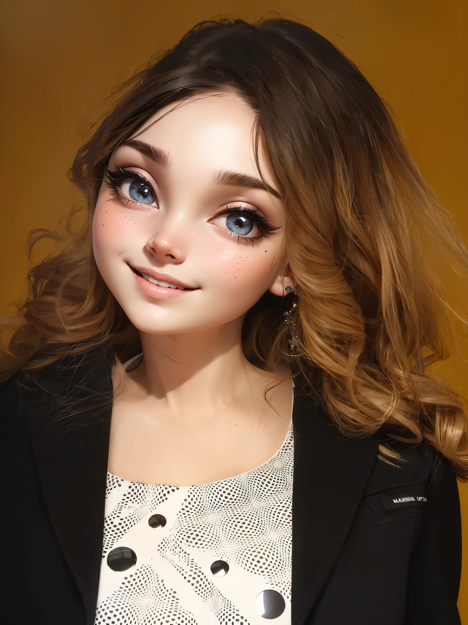 smiling woman with long hair wearing a black jacket and polka dot top, anastasia ovchinnikova, headshot photo, alina ivanchenko, headshot photograph, moleksandra shchaslyva, viktoria gavrilenko, professional headshot, julia gorokhova, aleksandra waliszewska, by Maksimilijan Vanka, headshot portrait, (highly detailed face:1.4) (smile:0.7) (background inside dark, moody, private study:1.3) POV, by lee jeffries, nikon d850, film stock photograph ,4 kodak portra 400 ,camera f1.6 lens, detailed eyes, rich colors ,hyper realistic ,lifelike texture, dramatic lighting , cinestill 800