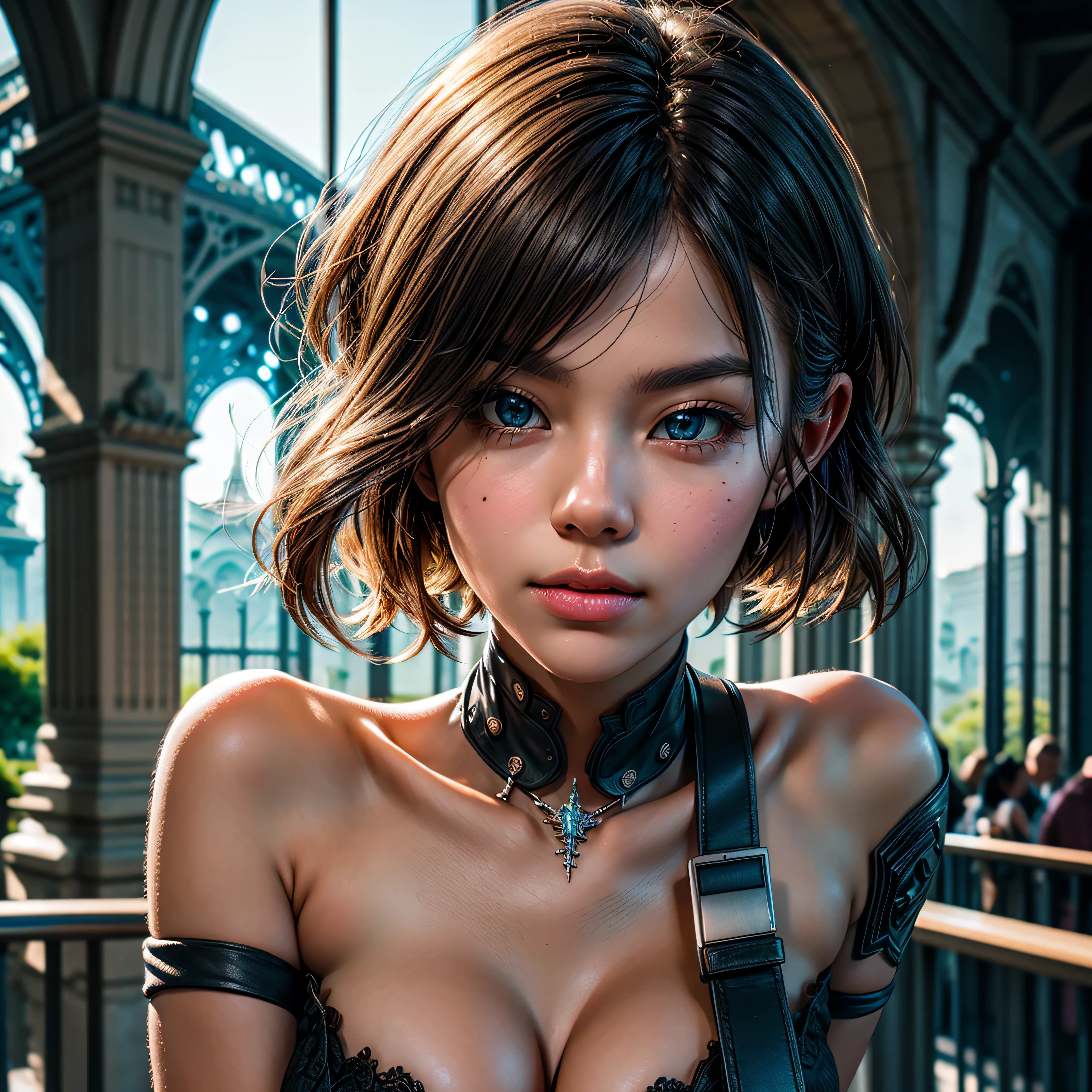 Ultra Professional Photo-Realistic ((UnrealEngine5 epic masterpiece Eiffel, ultra best quality, detailed, ultra sharpness focus, ultra high-resolution, ultra high-definition, UHD, HDR, vibrant DSLR vivid moonset)), colorful lighting, Deedlet Evelyn Celebrian, blackess elf tanmed skin epic eyes breasts pubic tattoo, looking at viewer, Epic Cute, Eiffel reflection varies multi etc. --v 6 --s 1000 --c 20 --q 20 --chaos 100